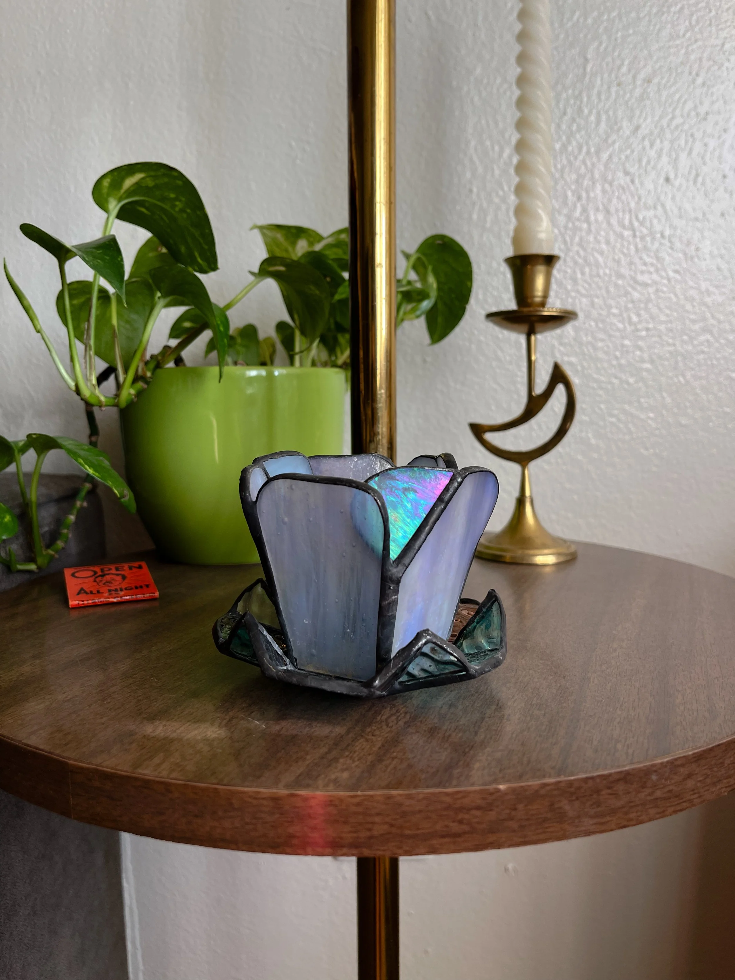 VTG Stained Glass Candle Holder
