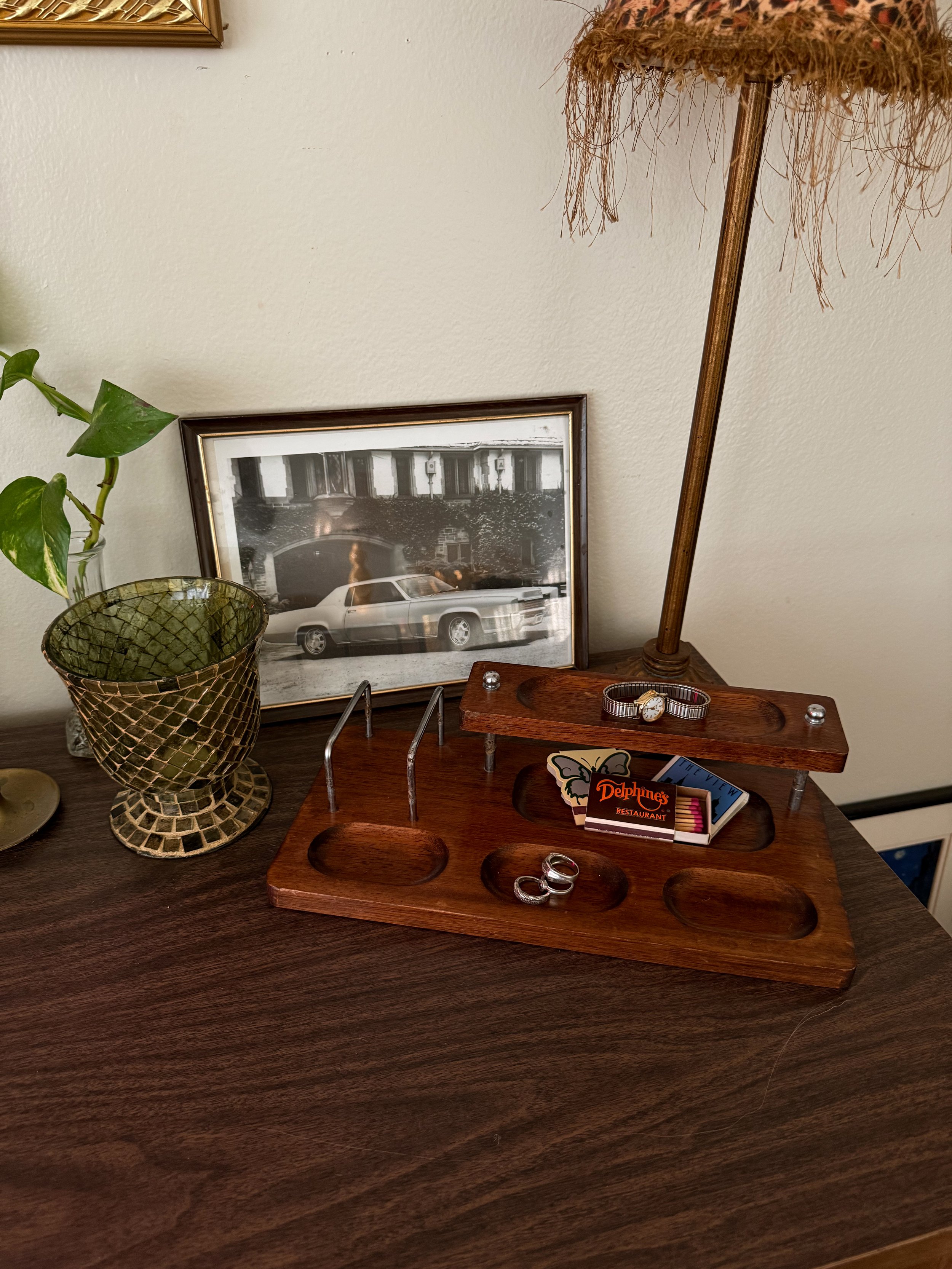 Vtg MCM Walnut Dresser Valet