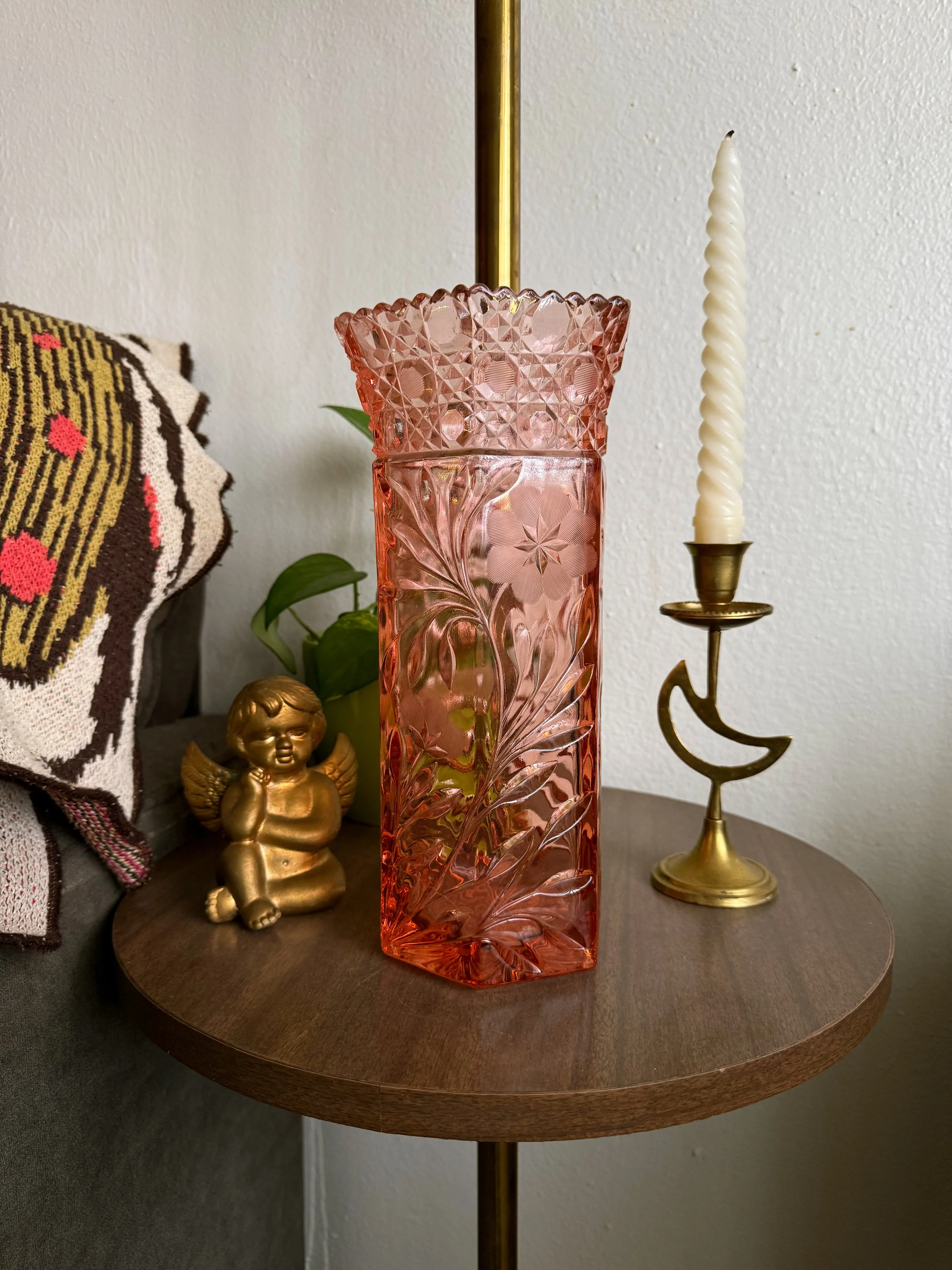 Vintage 1930s Pink Depression Glass Vase