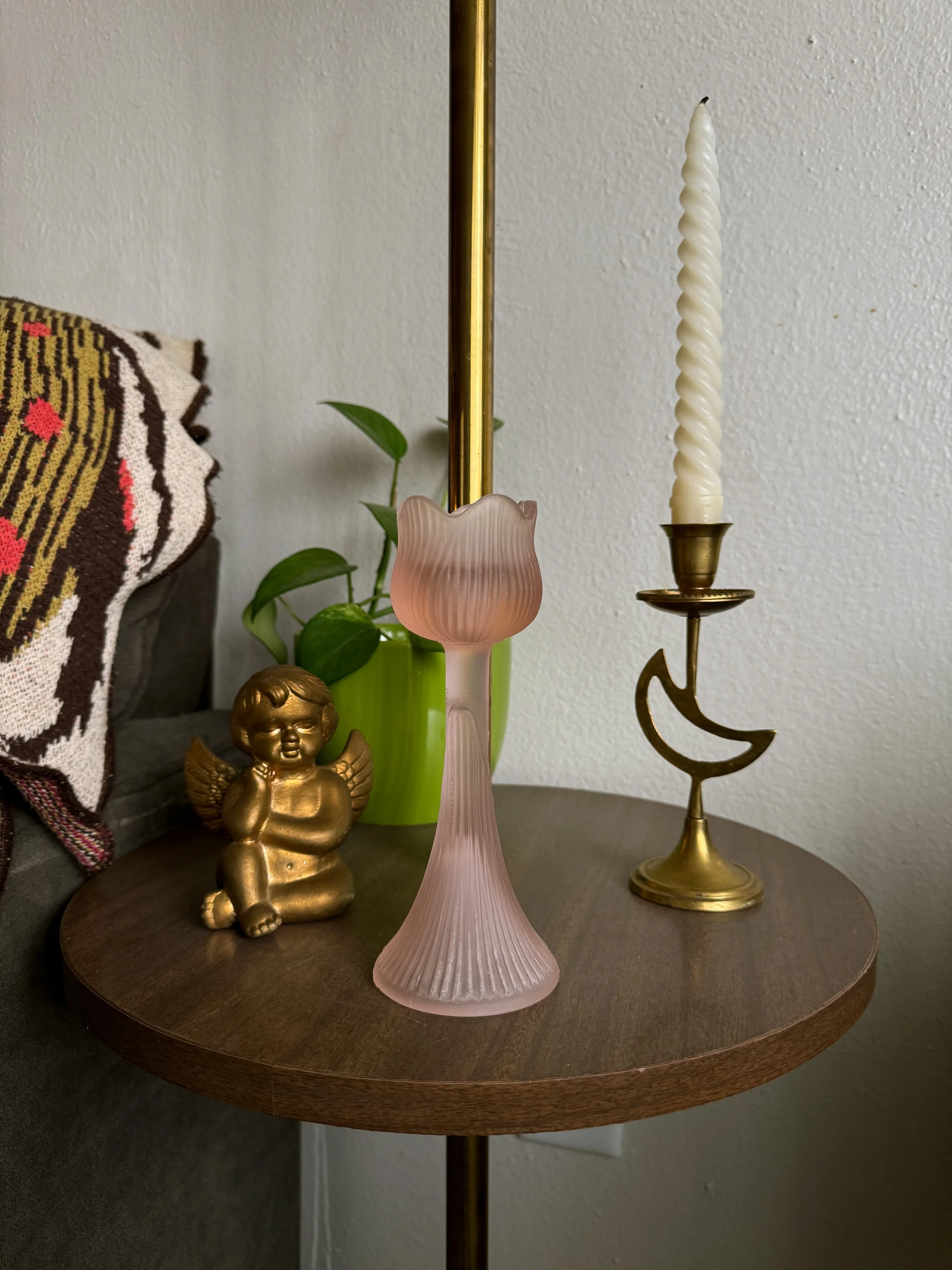 Vintage Frosted Glass Tulip Candlestick