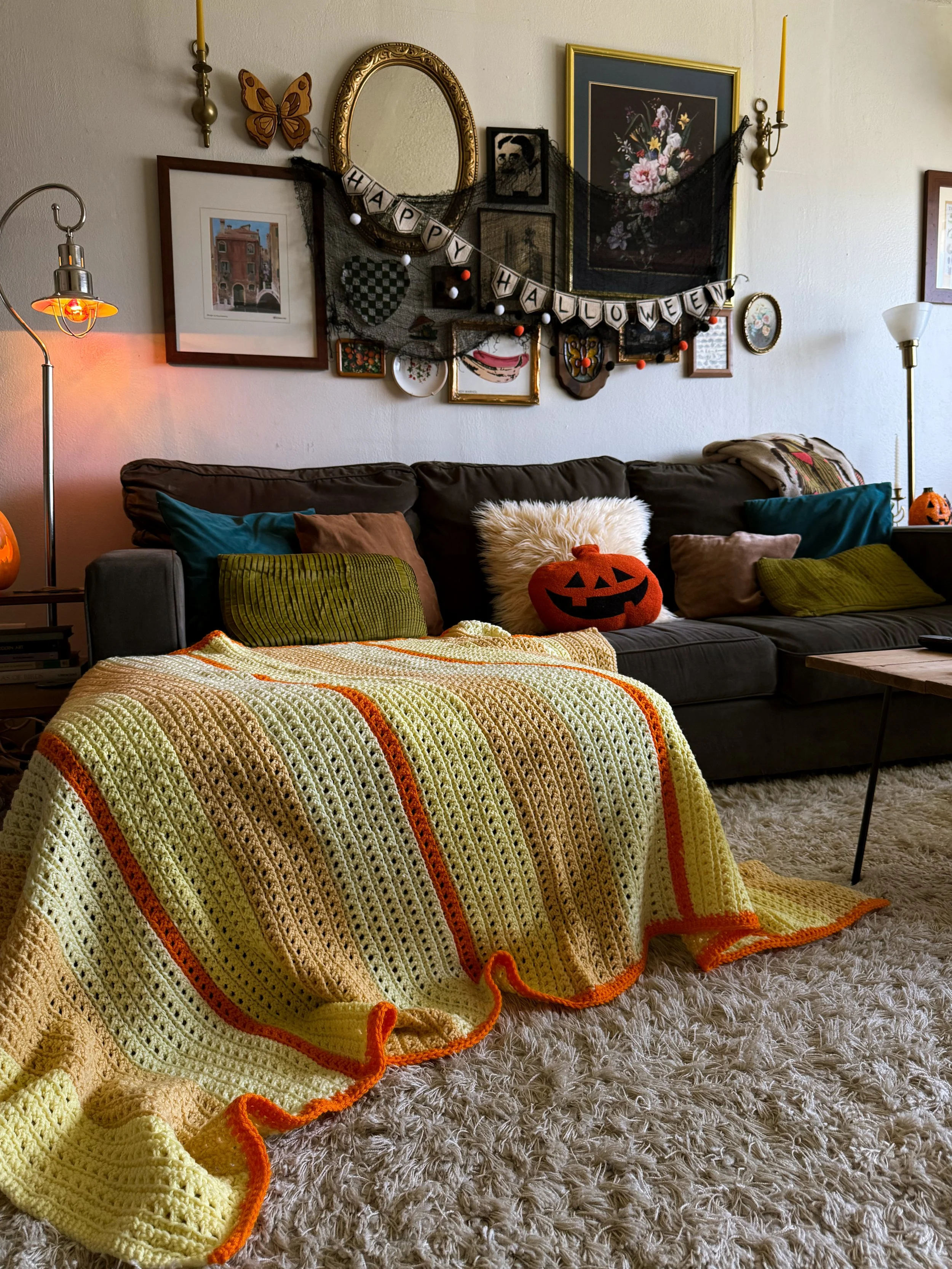 Vintage Yellow & Orange Afghan Blanket