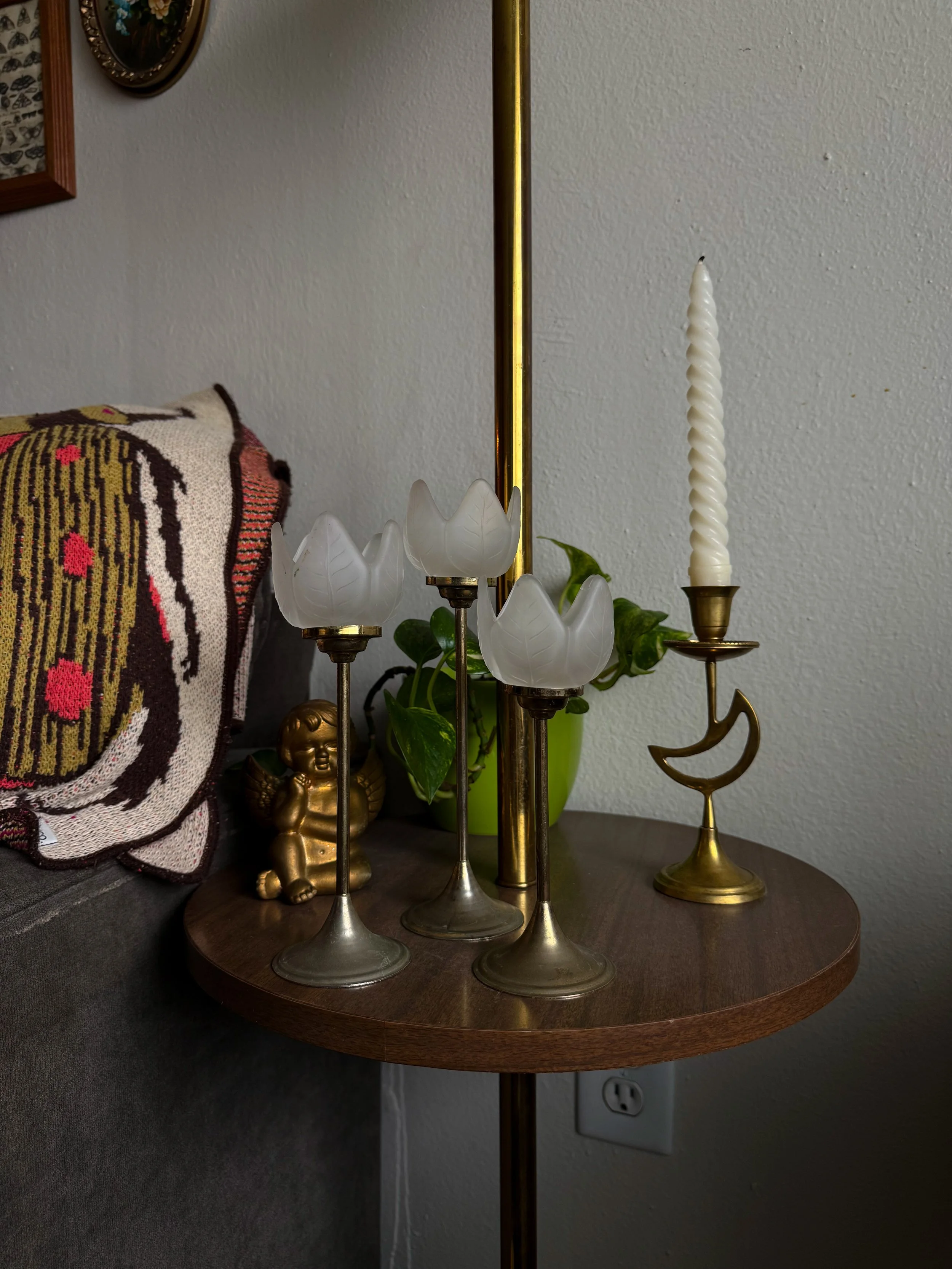 VTG Tulip Glass & Silver Candlestick