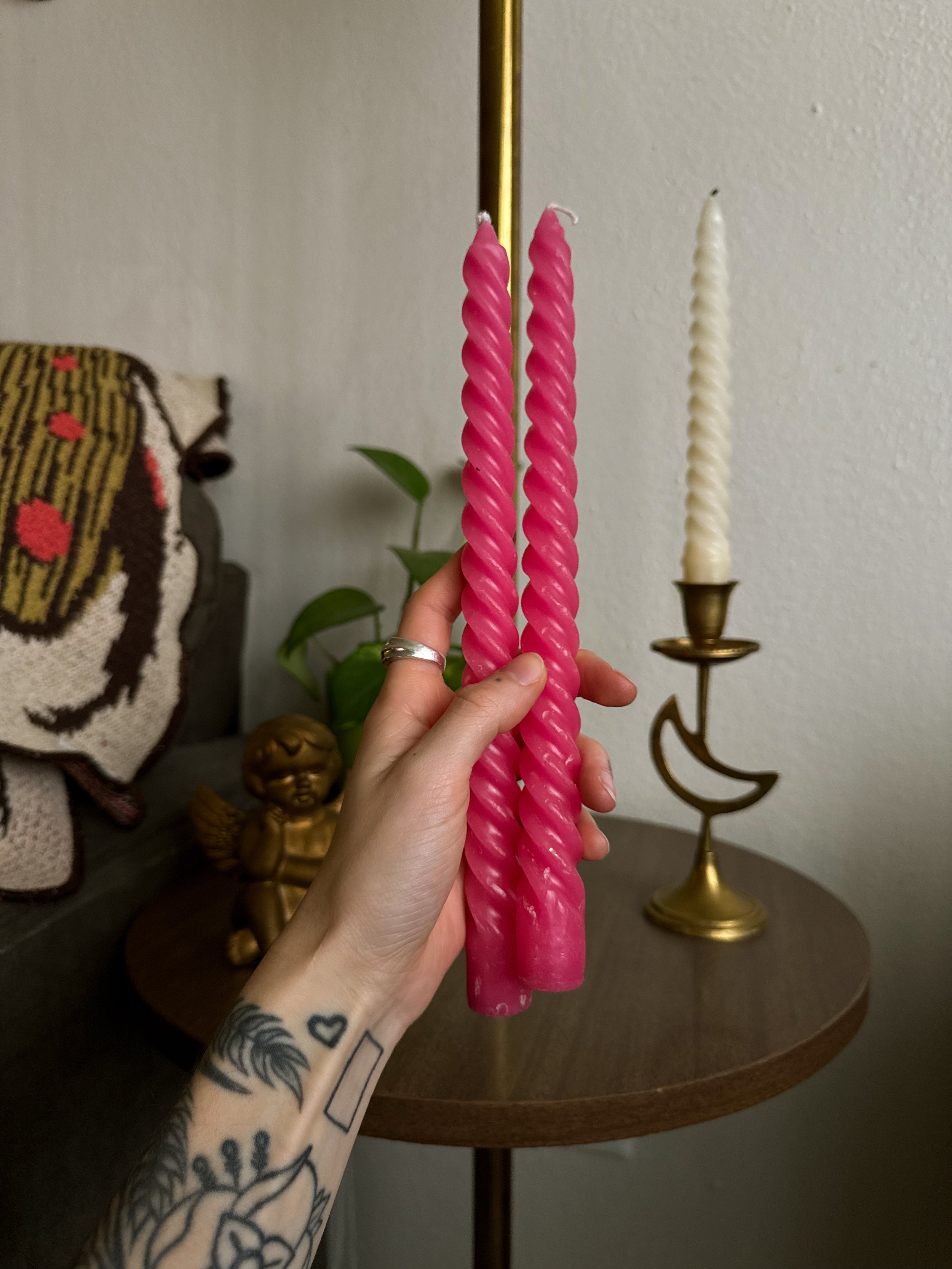 VTG Pink Twisted Wax Tapers