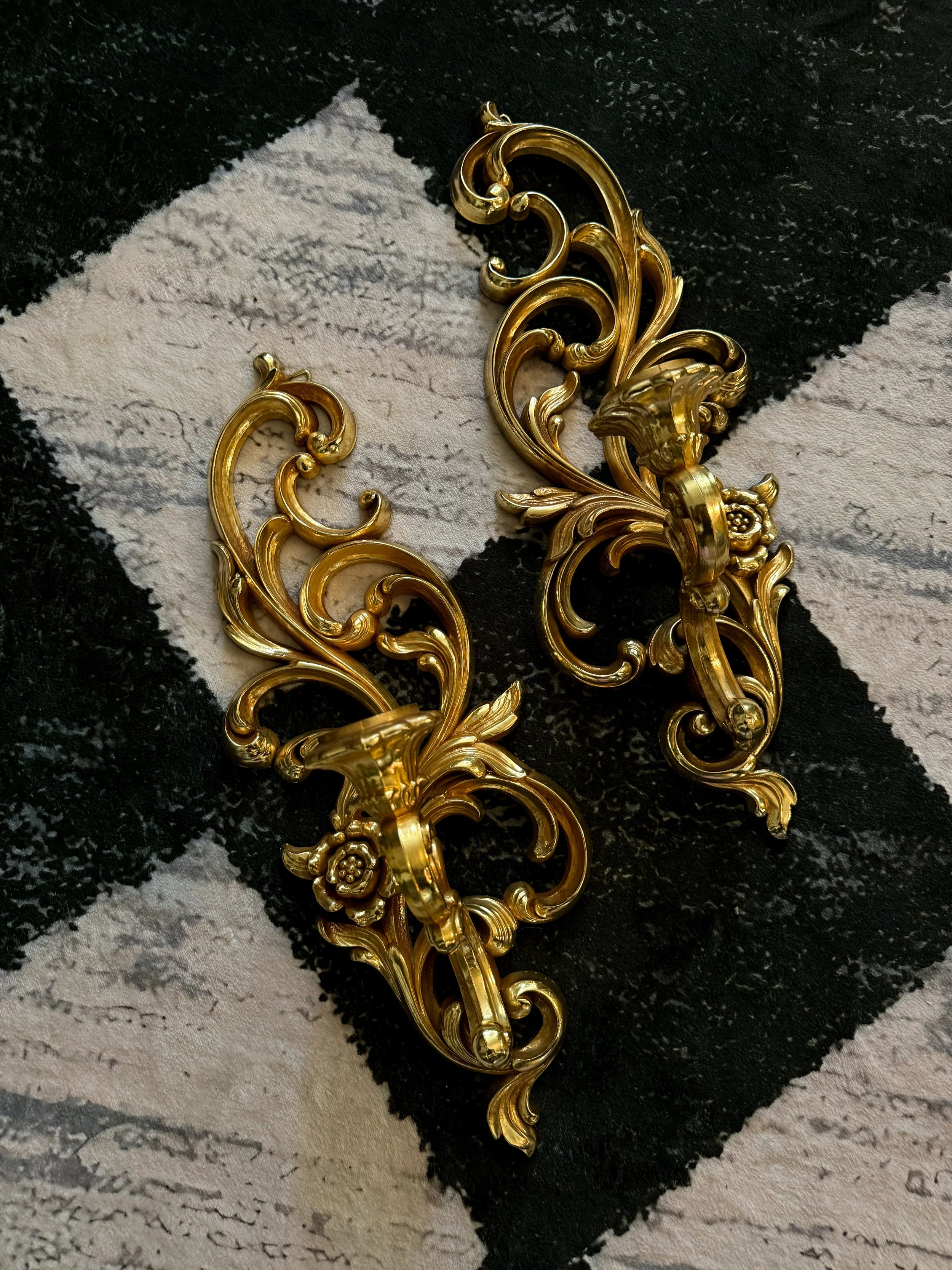 Vtg Gold Ornate Wall Sconces