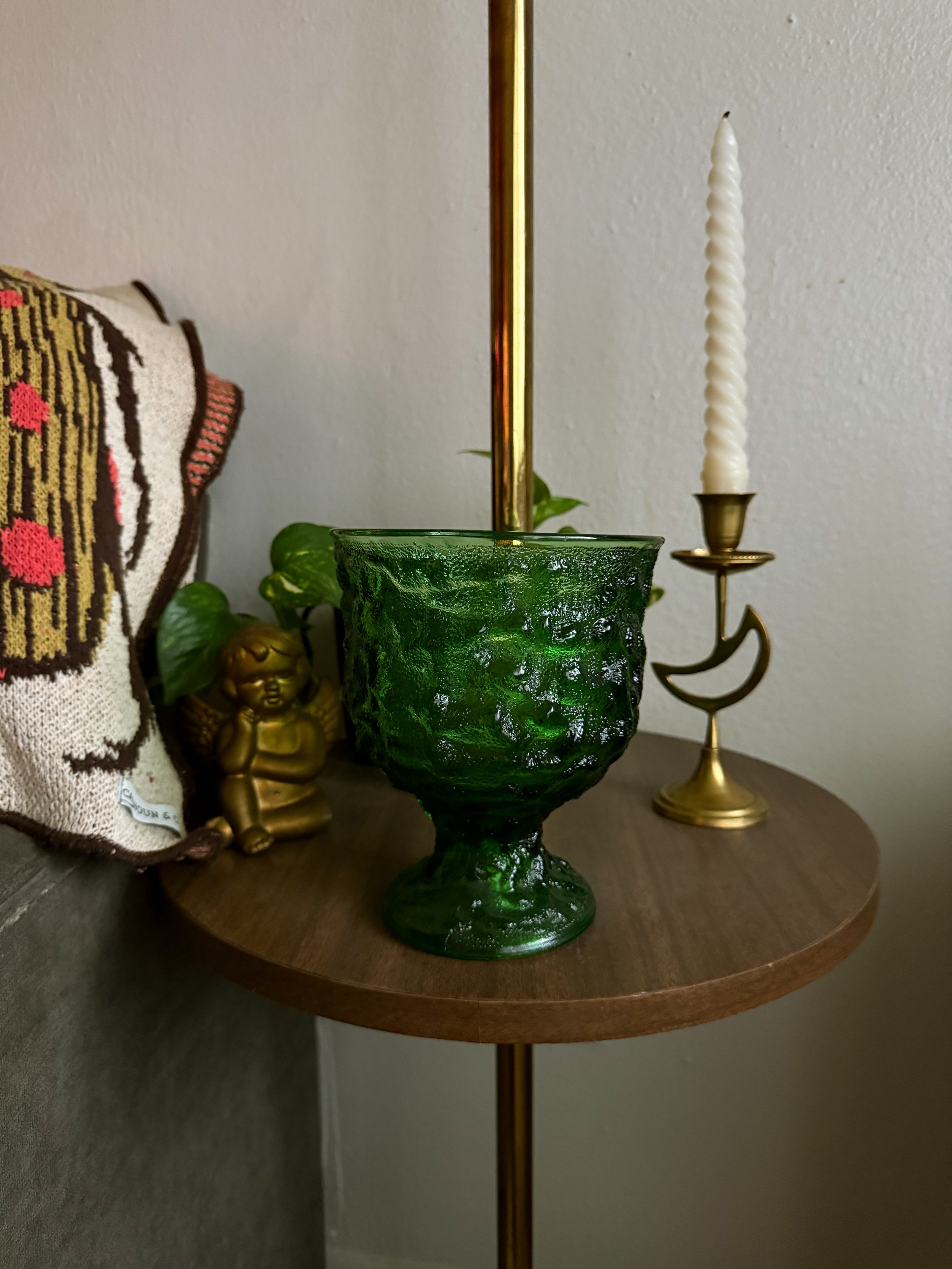 Vintage Green Glass Pedestal Dish