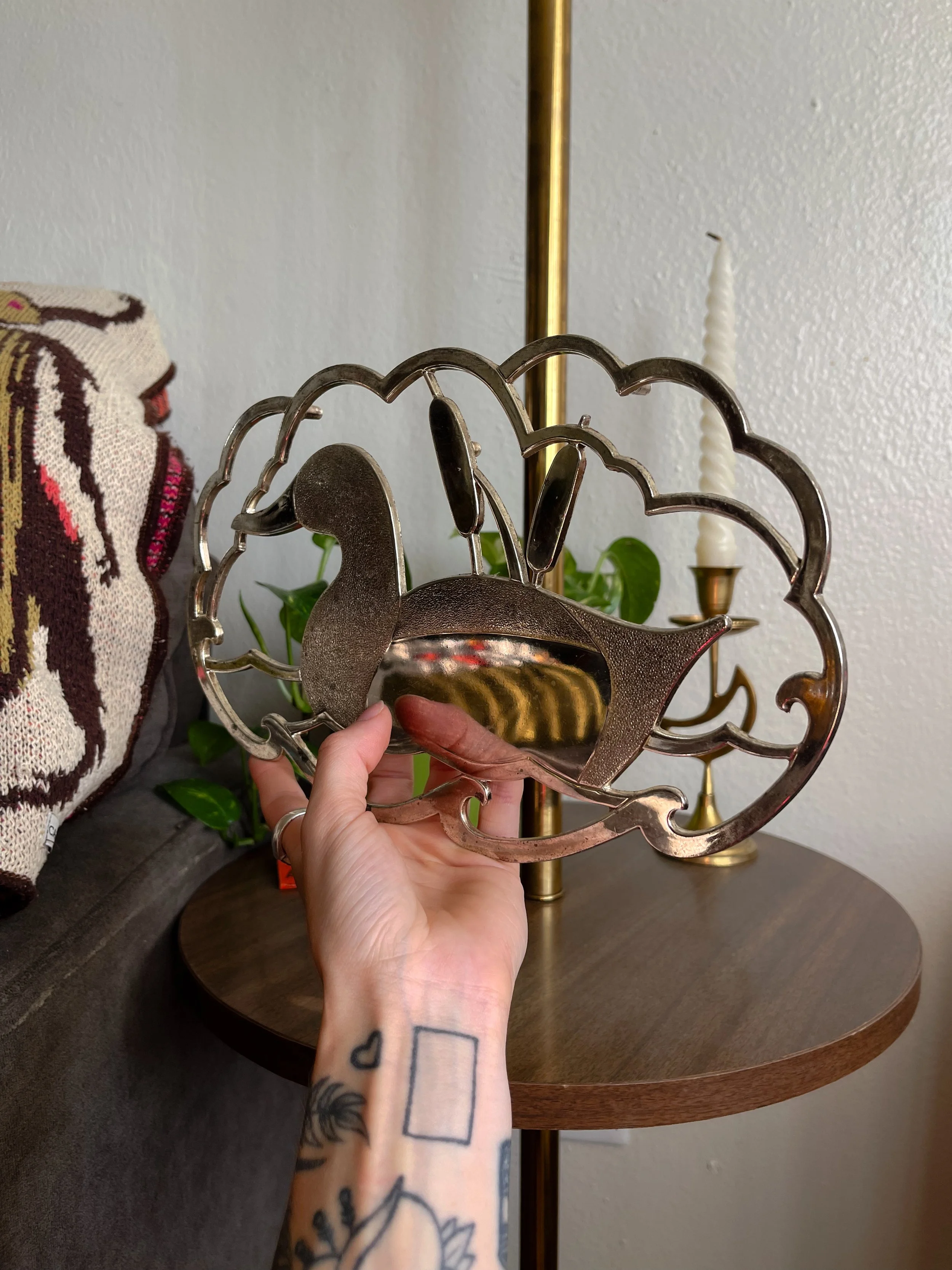 Vintage Silver Mallard Trivet