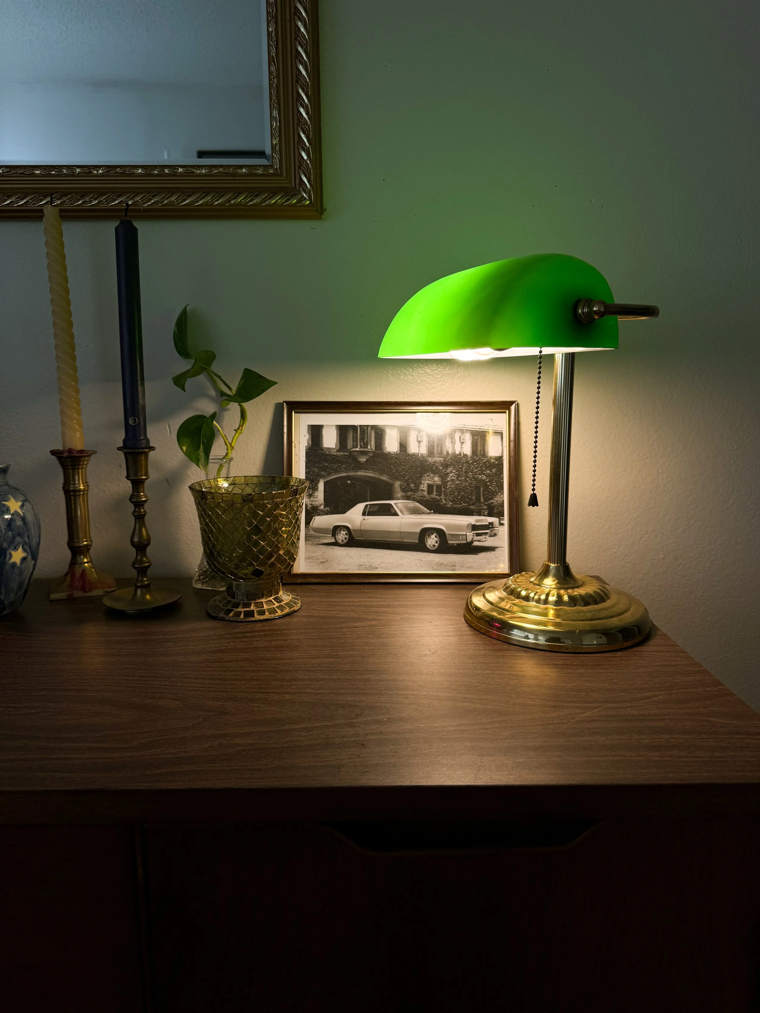 Vtg Brass Banker’s Lamp