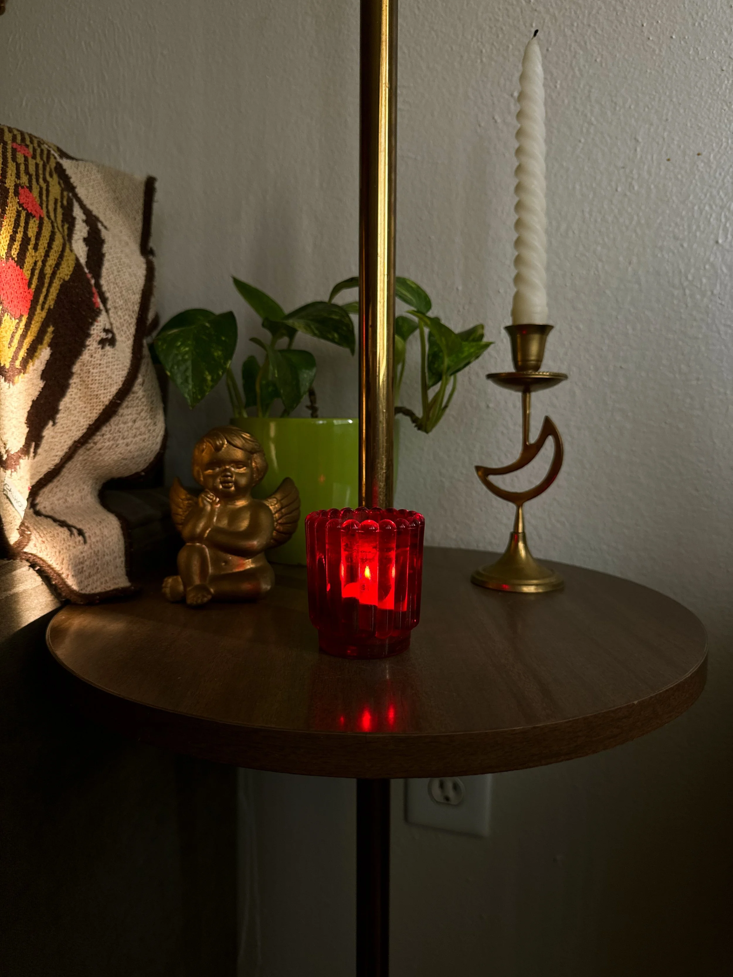 Vtg Ruby Glass Candle Holder