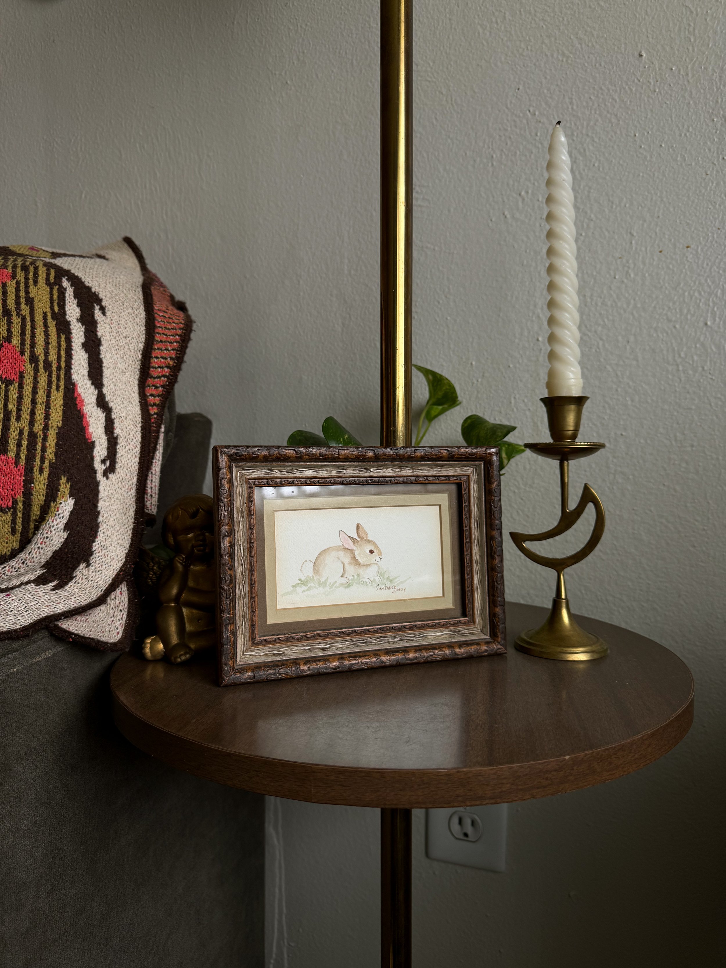 Vtg Wooden Framed Bunny Print