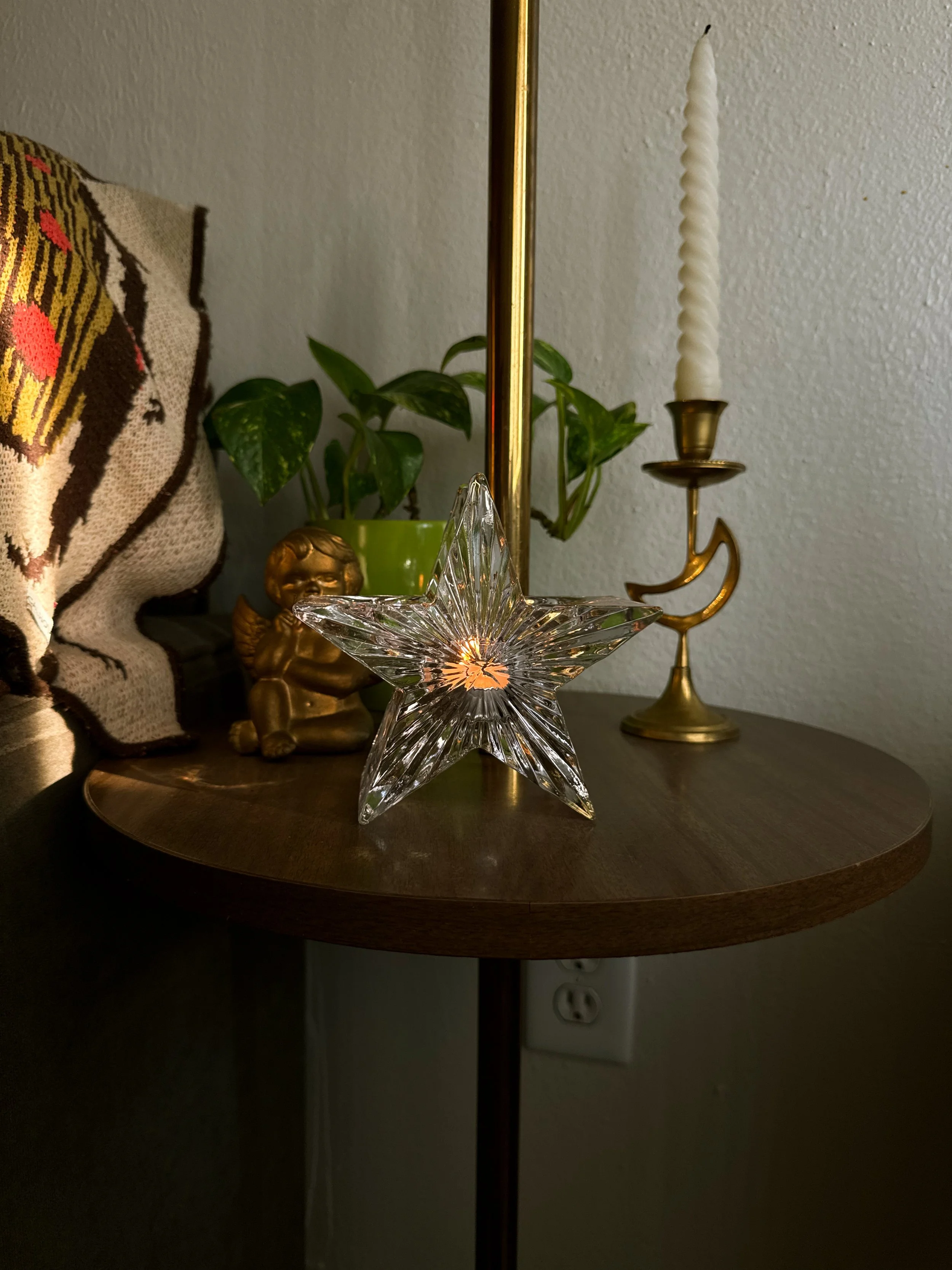 Vtg Glass Star Tealight Holder