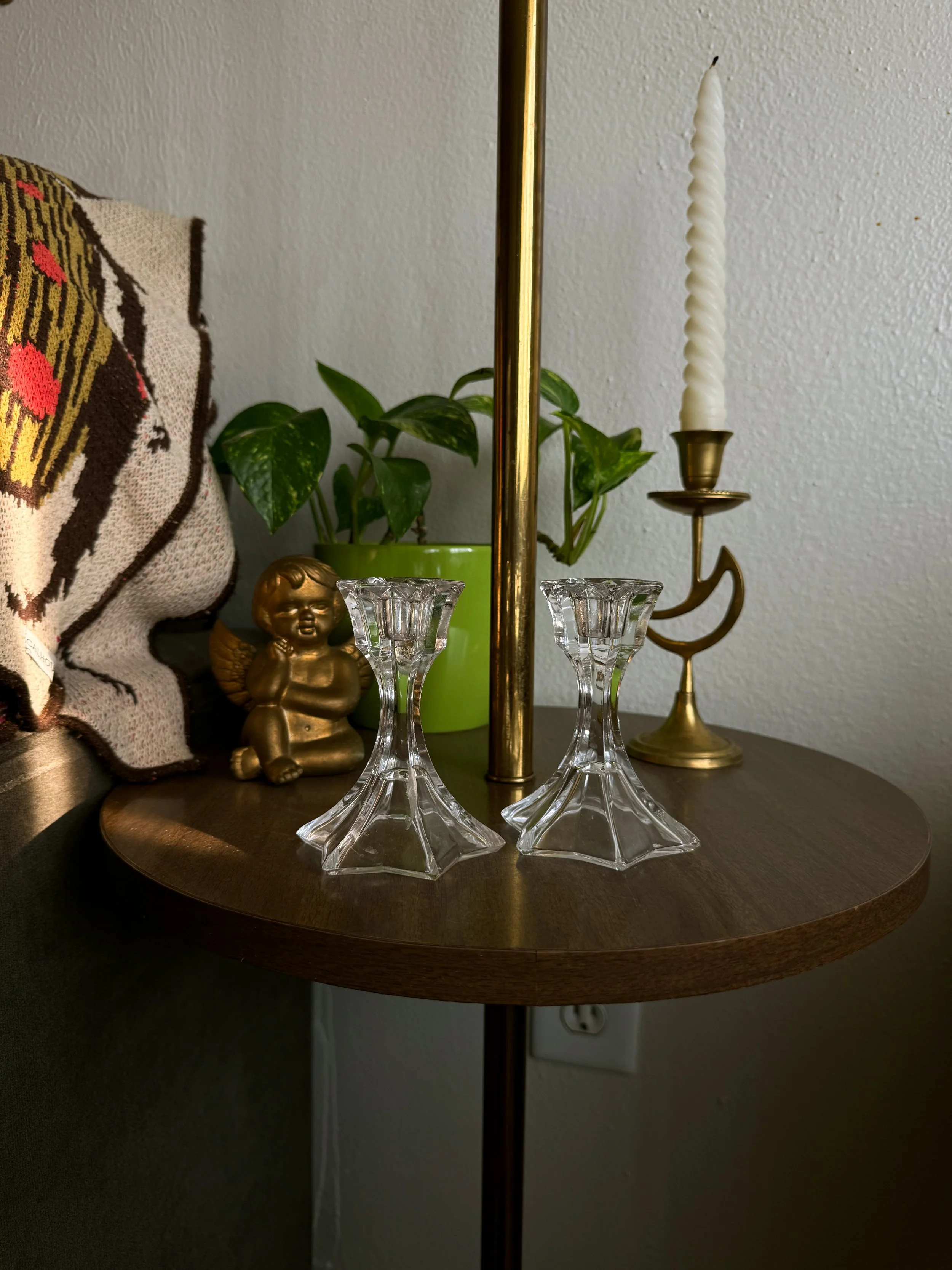Vtg Glass Star Candlesticks