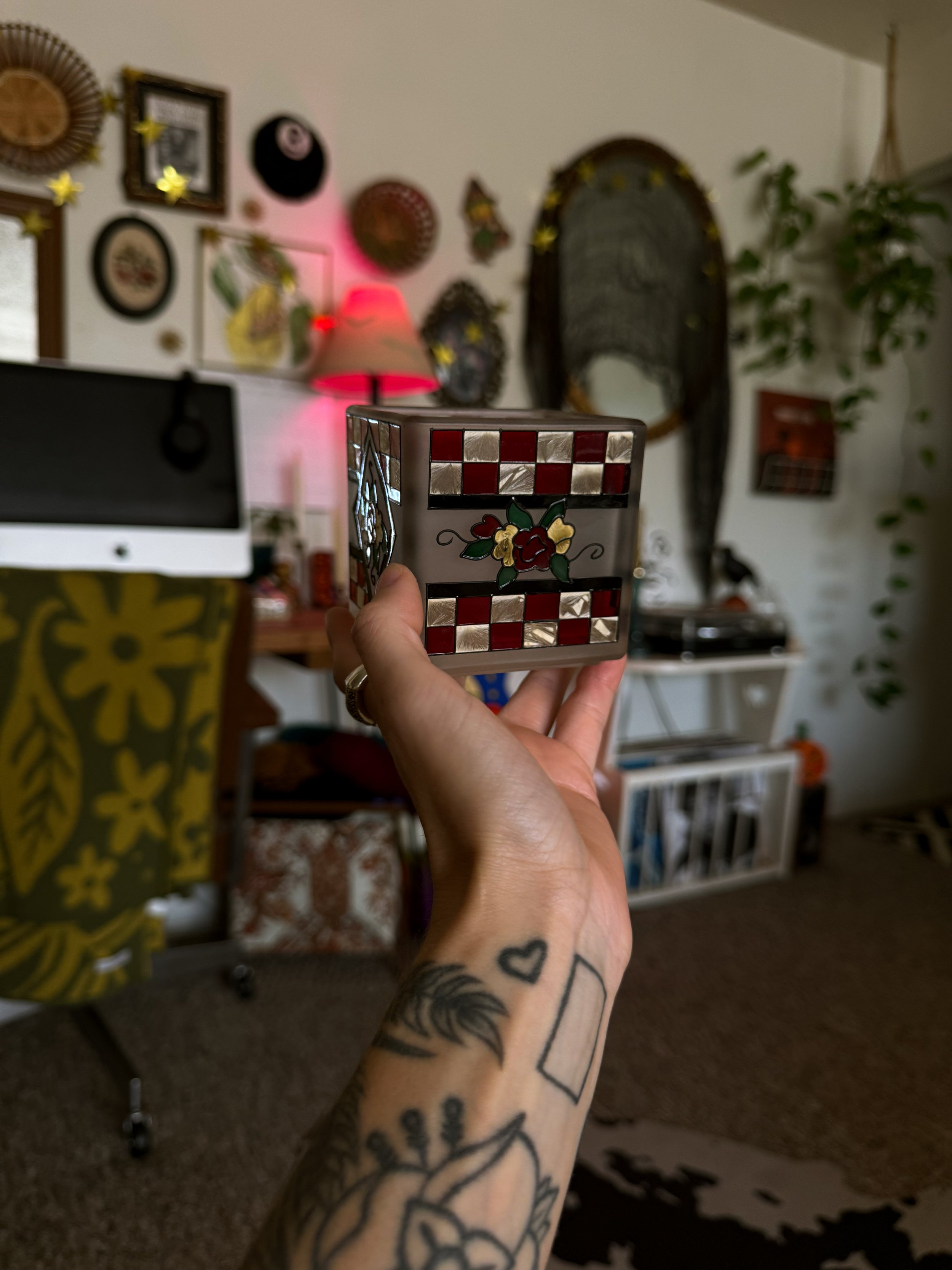 Vtg Checkered Candle Holder