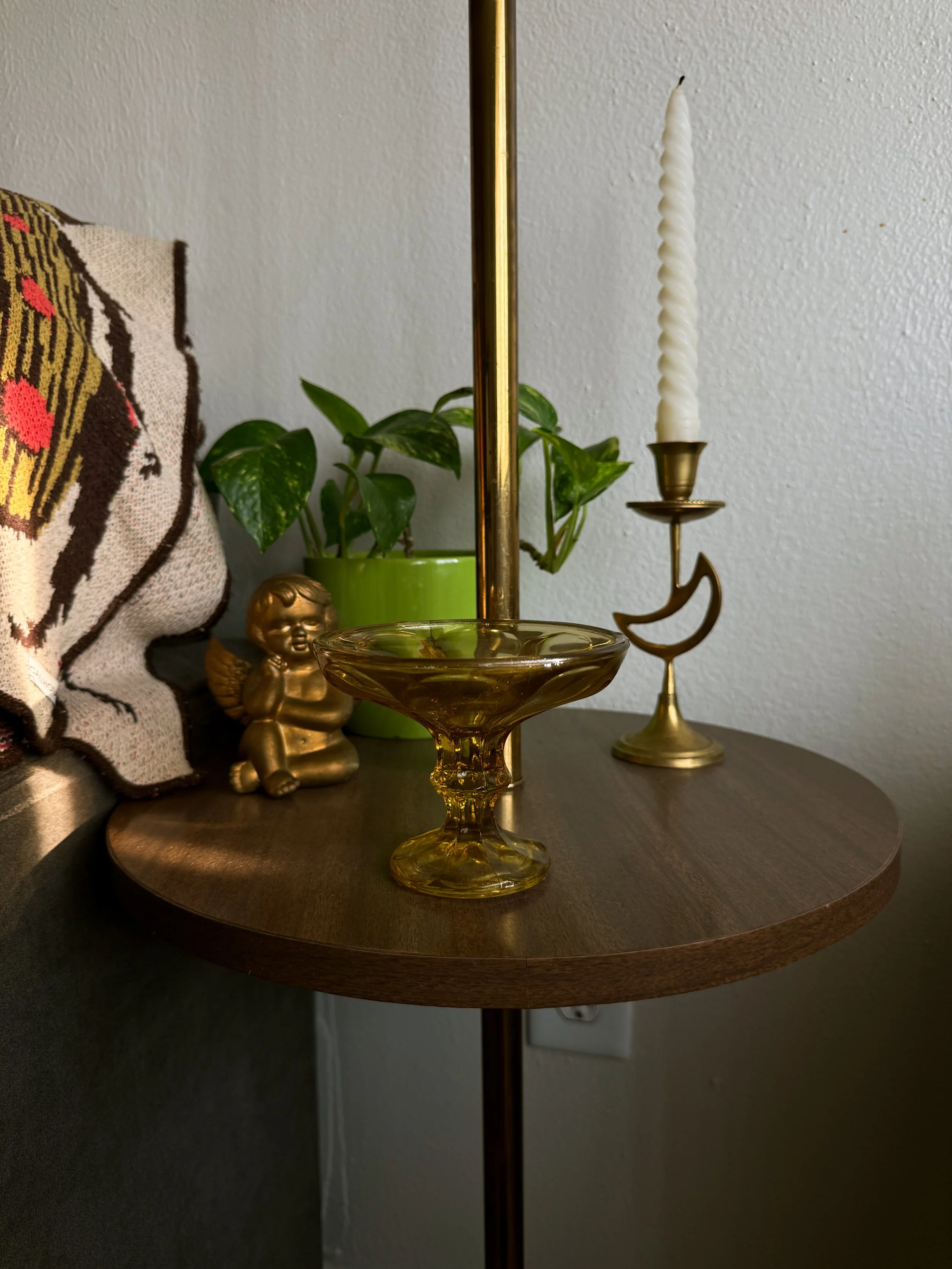 Vtg Amber Glass Pedestal Dish