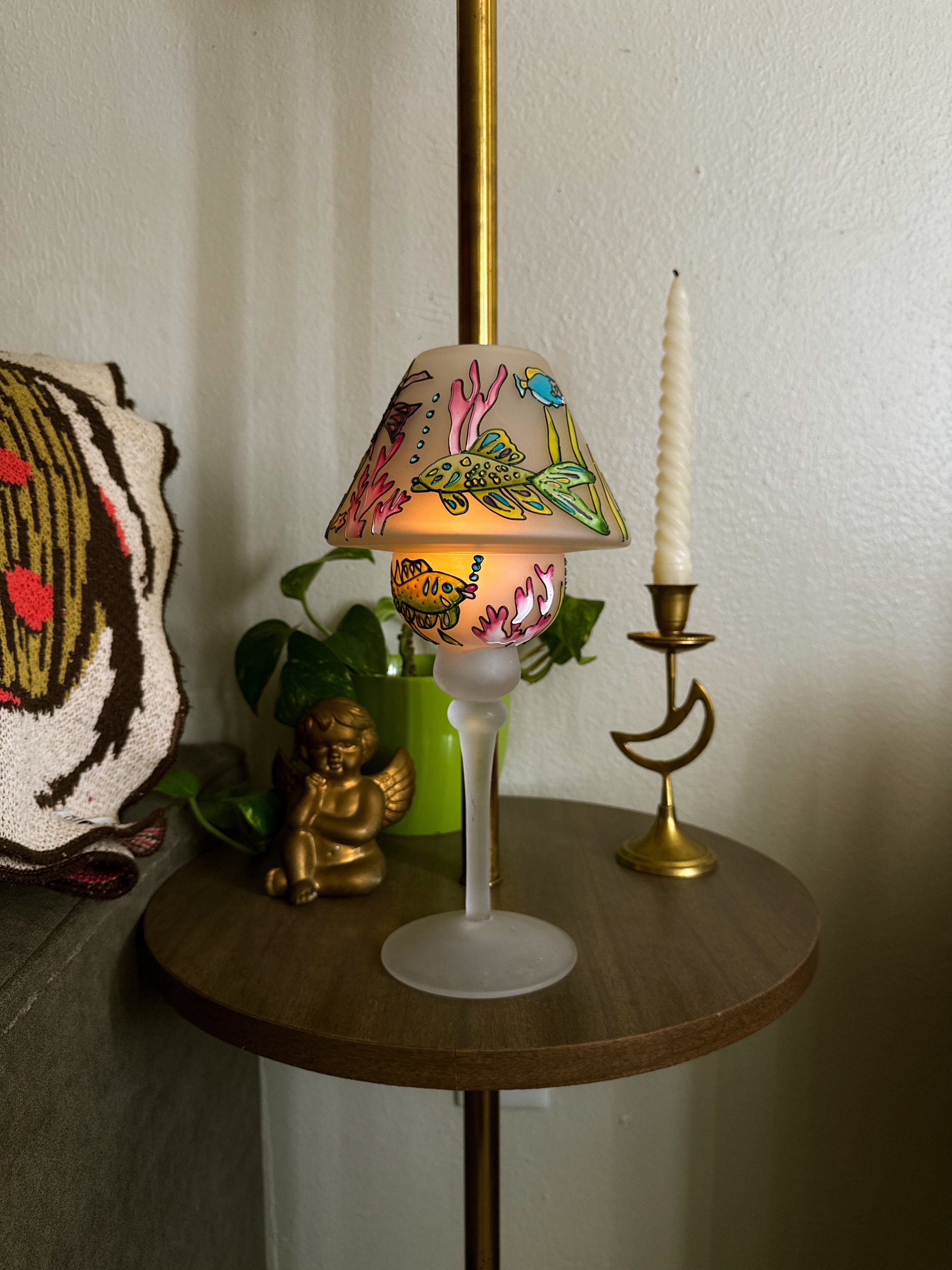 VTG Rare Glass Fish Tealight Lamp