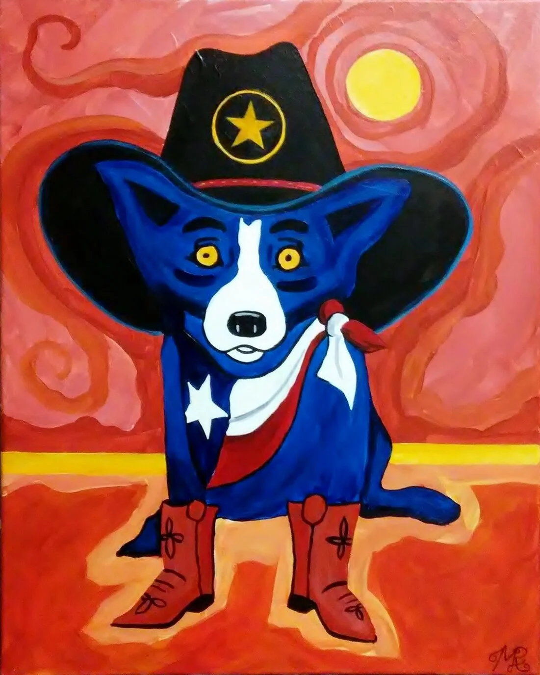 A George Rodrigue tribute: Take Me Back to Texas -Acrylic & canvas 16x20