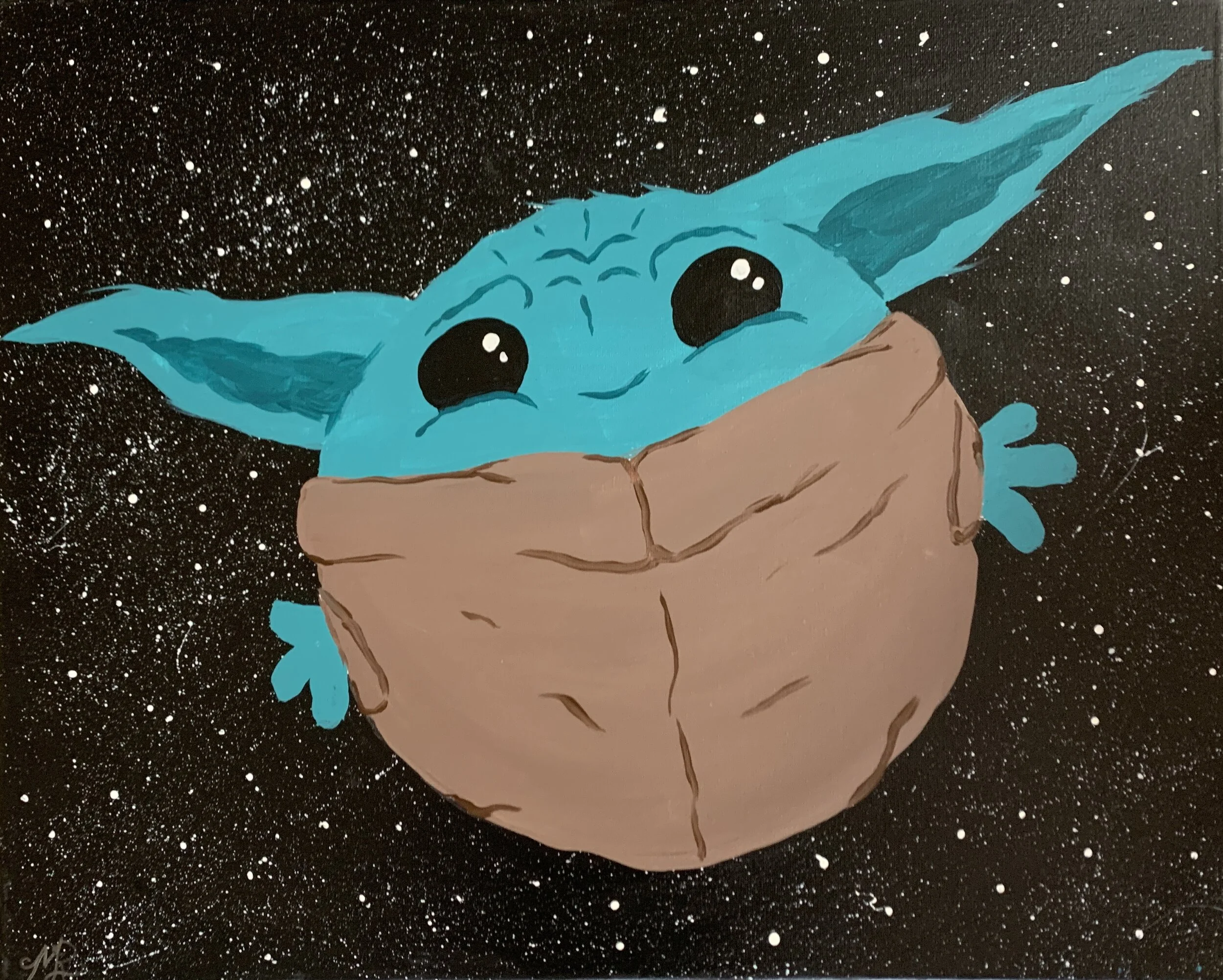 Yoda-ball -Acrylic on 16x20 canvas