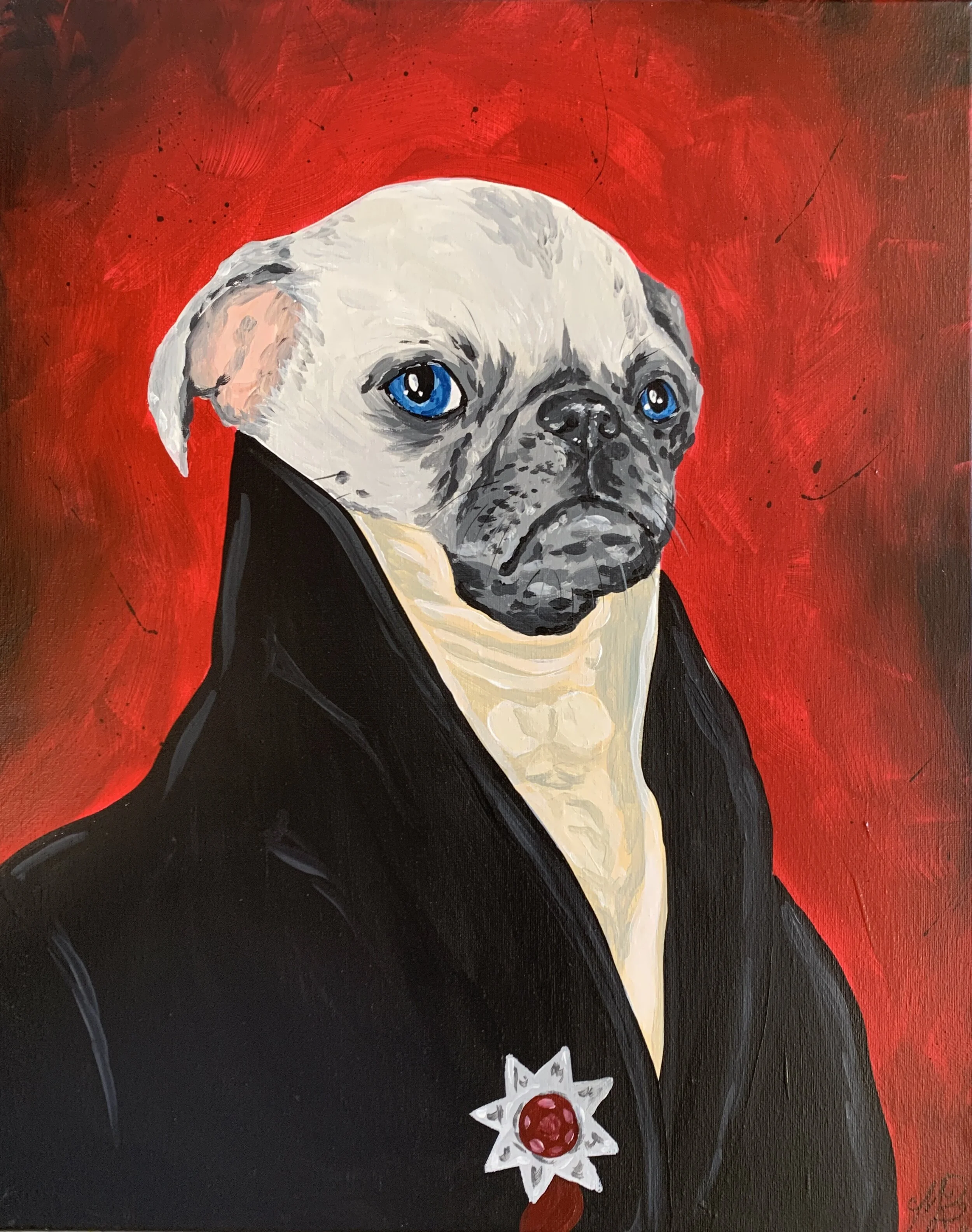 Fancy Pug -Acrylic on 16x20 canvas