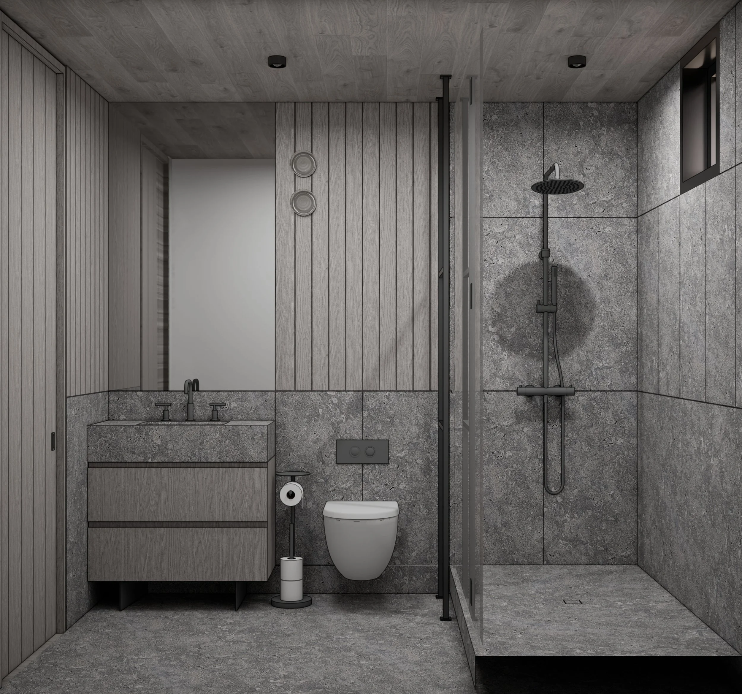 Modern Muskoka Boathouse, Second Floor Washroom