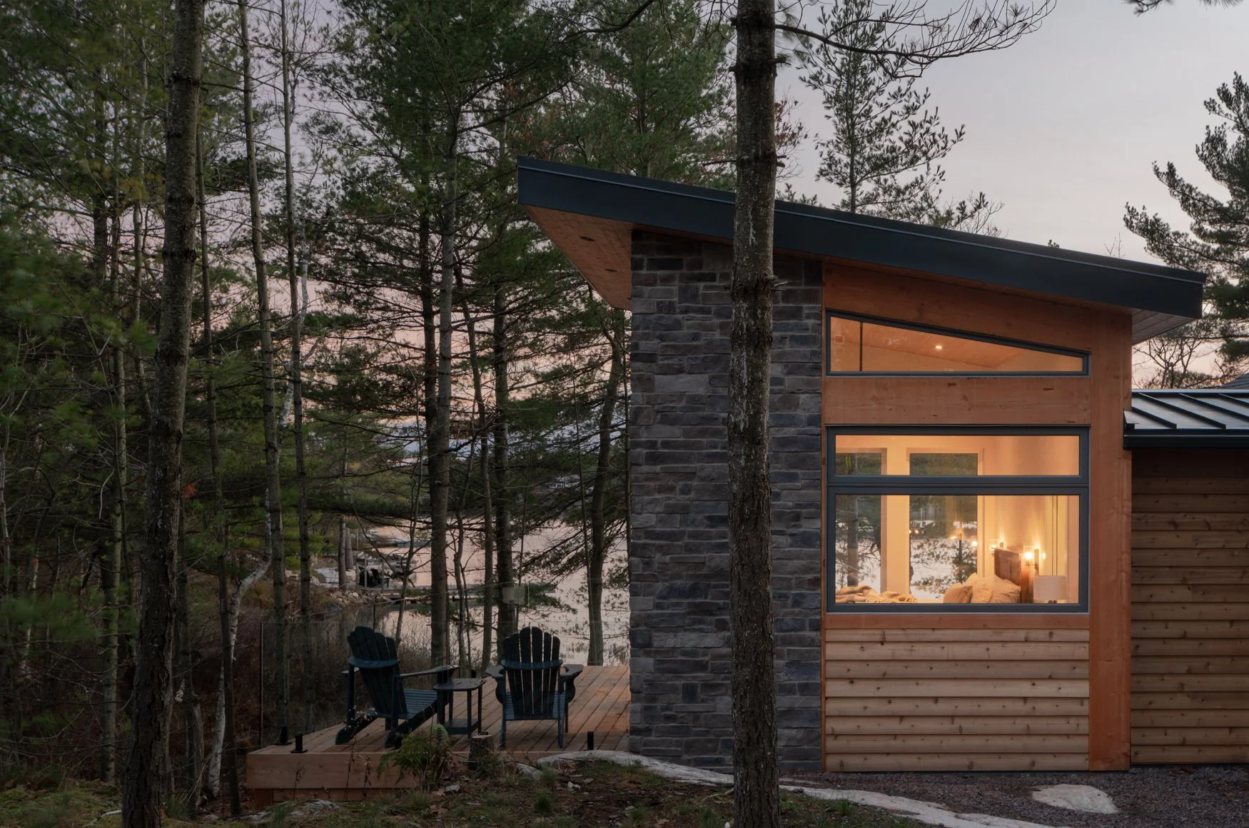 Modern addition with shed roof on Tea Lake