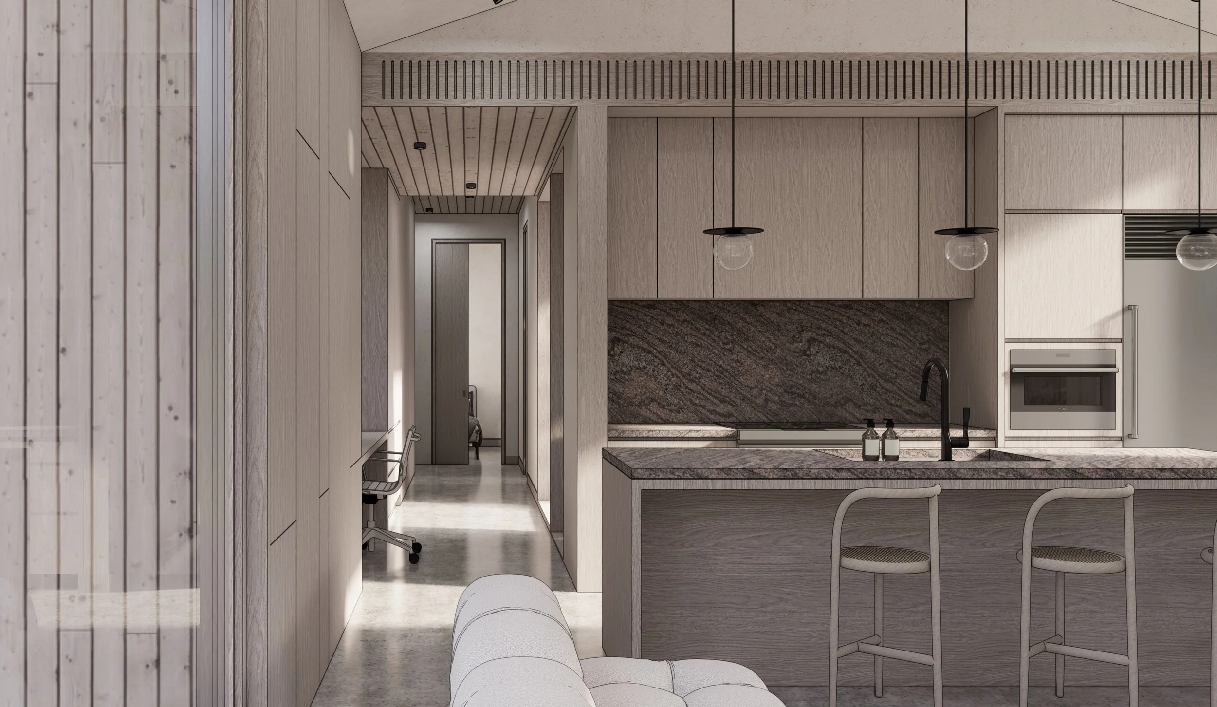 White Oak Kitchen with Granite counters