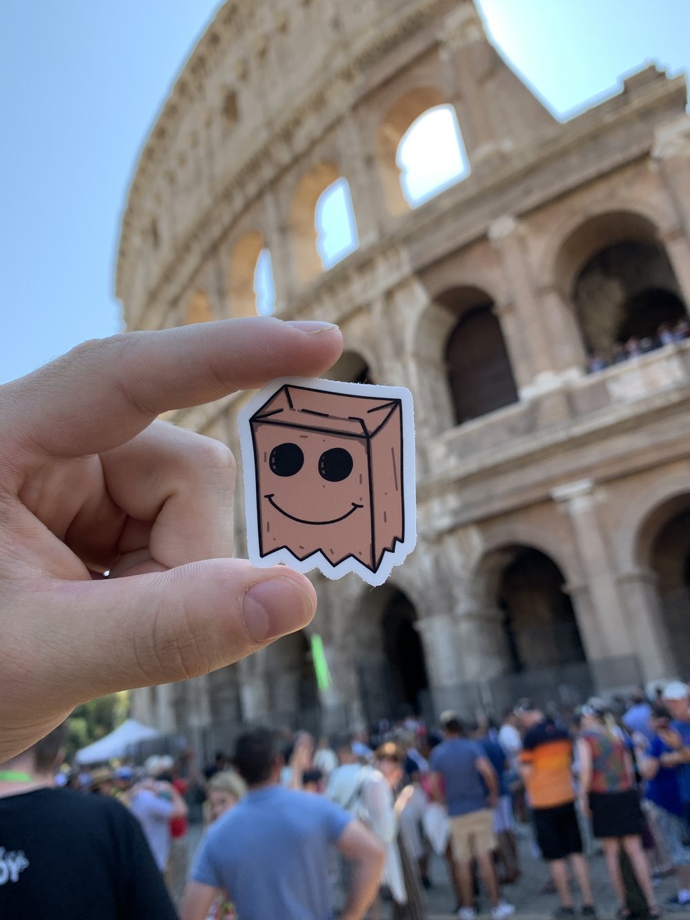 Paper bag mask sticker.