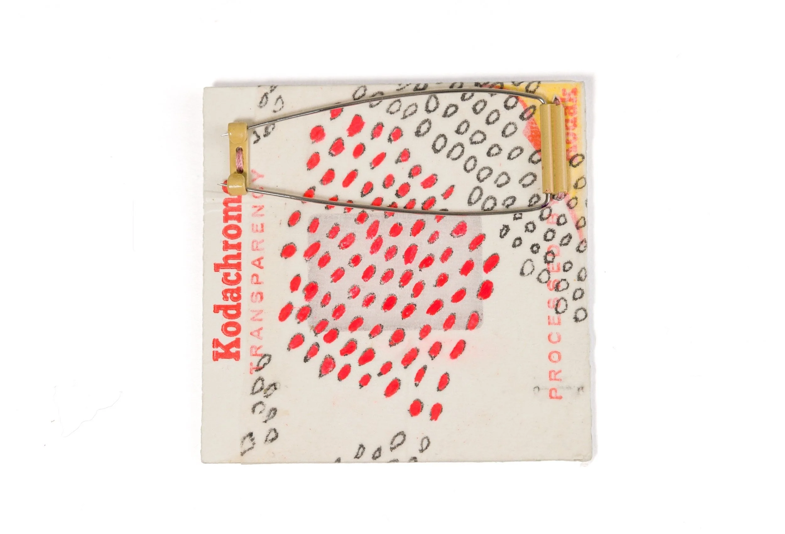 paradise, nevada / film slide, teabag, thread, copper, paint, stainless steel / 2020
