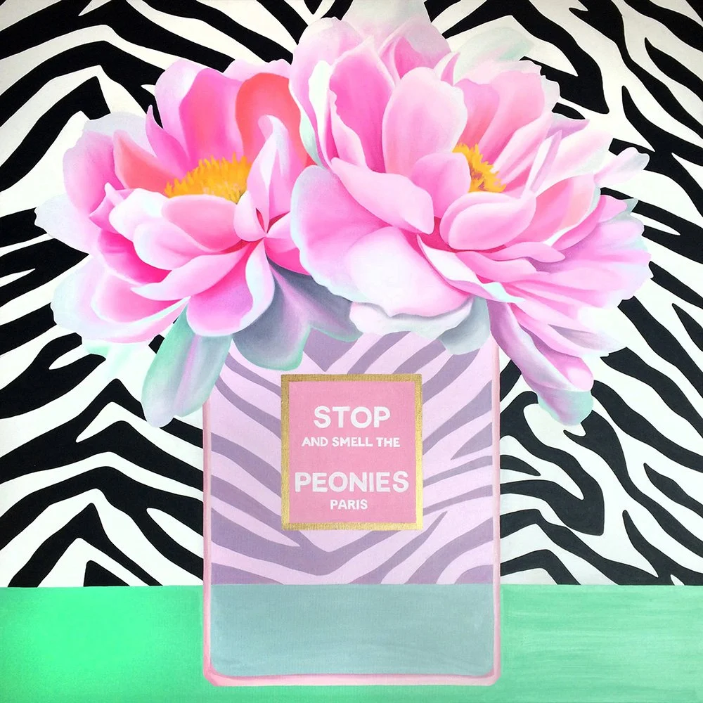 Stop And Smell The Peonies, 2018, oil/acrylic on canvas, 100x100x4cm (available)