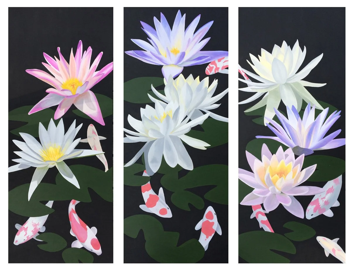 Water Rose (triptych), 2018, oil/acrylic on plywood (commission work)