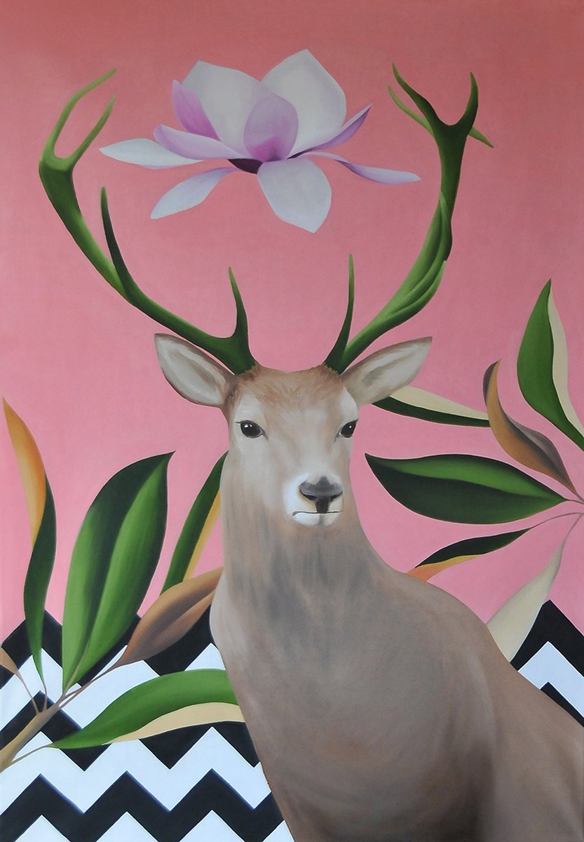 Oh, Deer, 2017, oil/acrylic on canvas, 100x70x2cm (available)