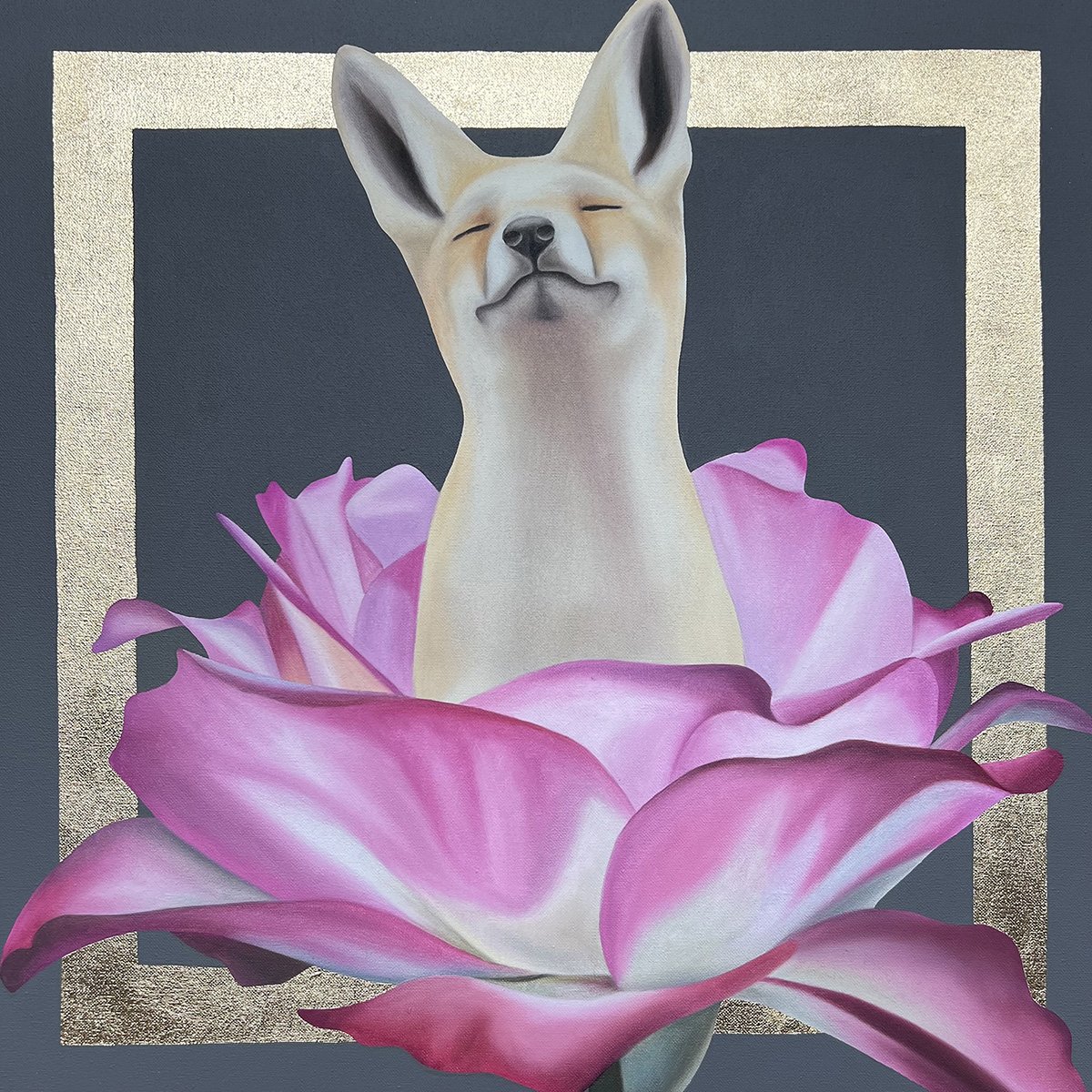 Joyfulness, 2022, oil/acrylic/gold metal leaf on canvas, 60x60x2cm (sold)