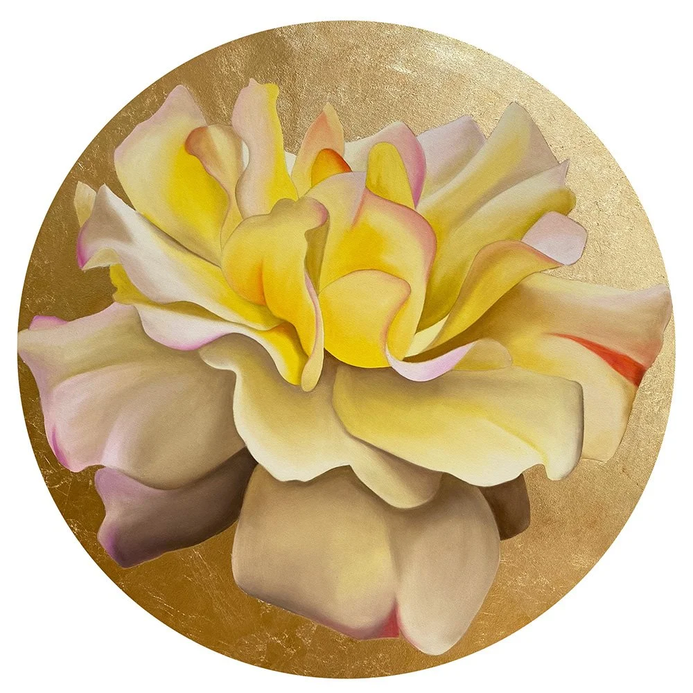 Rose Blossom III, 2020, oil/gold metal leaf on round canvas, D60x2cm (sold)
