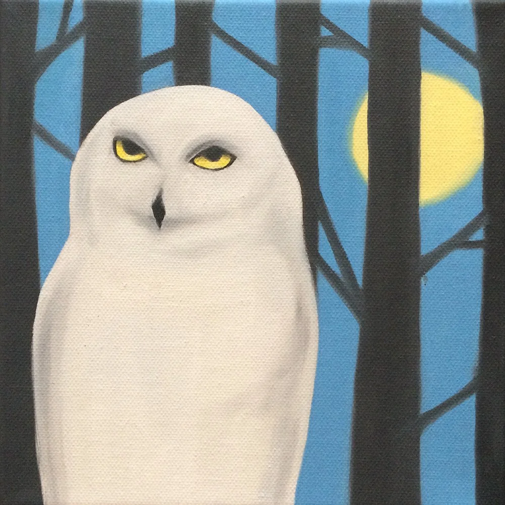 Owl II, 2018, oil/acrylic on canvas, 20x20x2cm (sold)