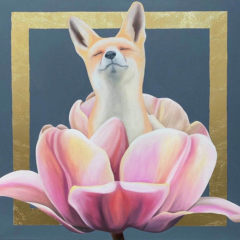 Happiness, 2018, oil/acrylic/gold metal leaf on canvas, 60x60x2cm (sold)