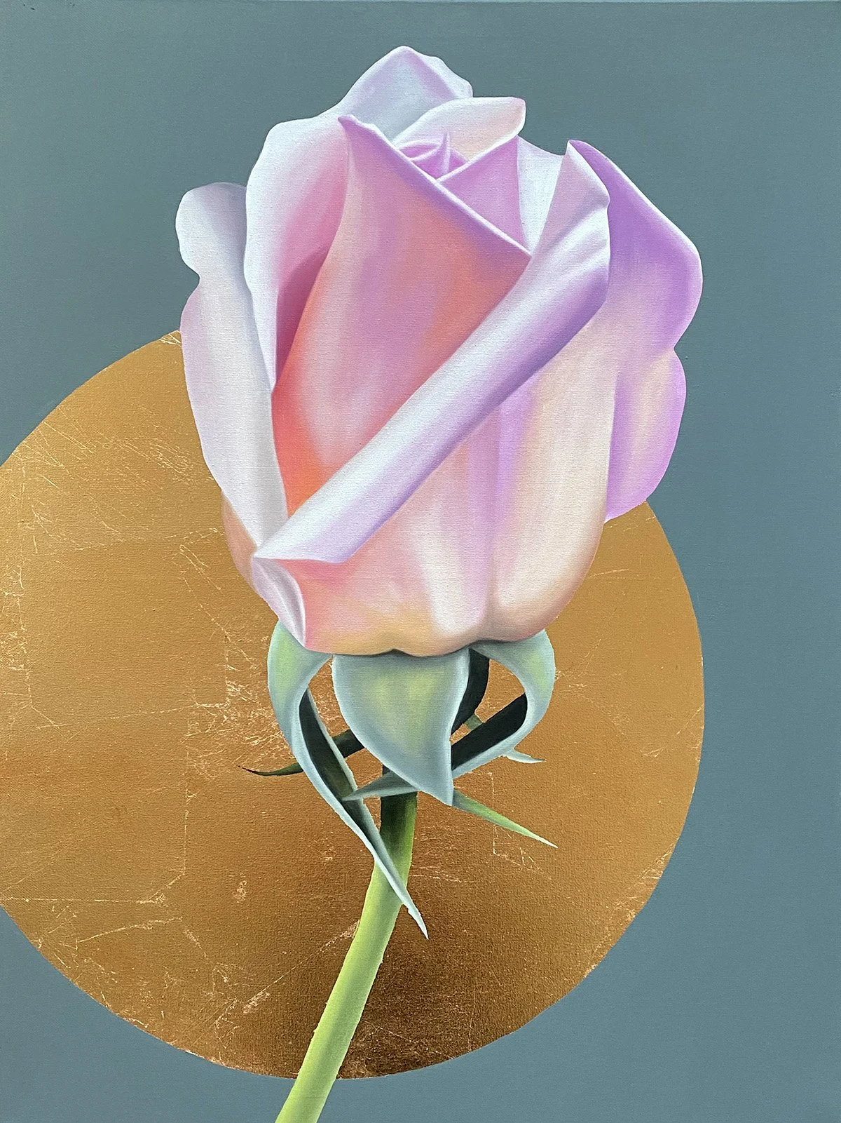 In The Beginning Of July, 2021, oil/acrylic/bronze metal leaf on canvas, 80x60x2cm (sold)