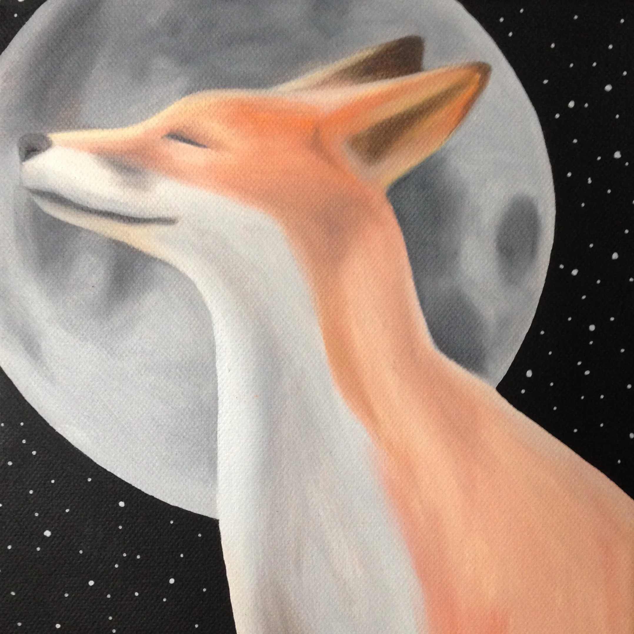 Fox And The Moon, 2018, oil/acrylic on canvas, 20x20x2cm (sold)