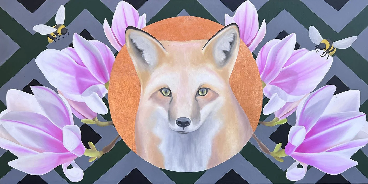 Spring On My Mind, 2020, oil/acrylic/bronze metal leaf on canvas, 70x140x4cm (available)