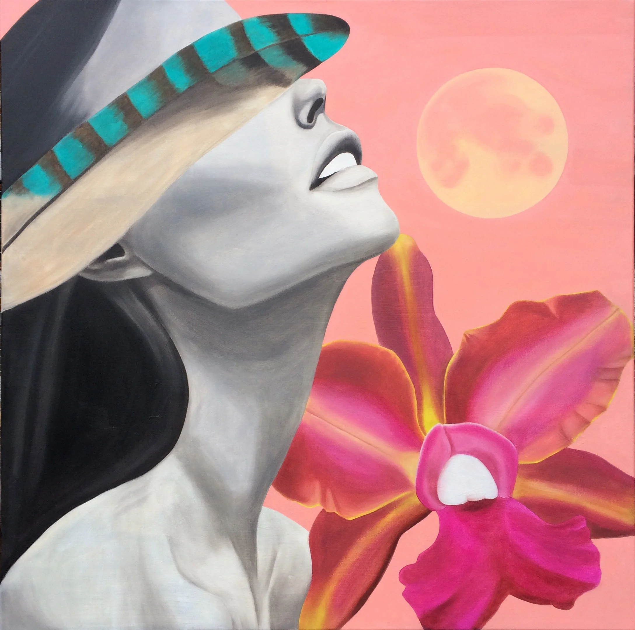 The Woman And The Moon, 2017, oil on canvas, 100x100x4cm (sold)