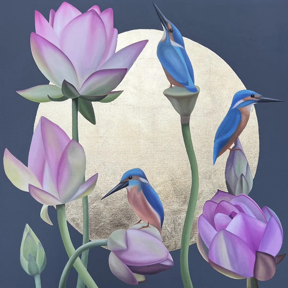 Towards The Sun, 2022, oil/acrylic/gold metal leaf on canvas, 70x70x2cm (available)