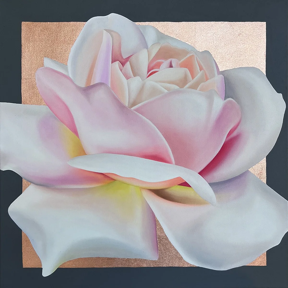 Viesturlāču Roze, 2022, oil/acrylic/copper metal leaf on canvas, 50x50x2cm (sold)