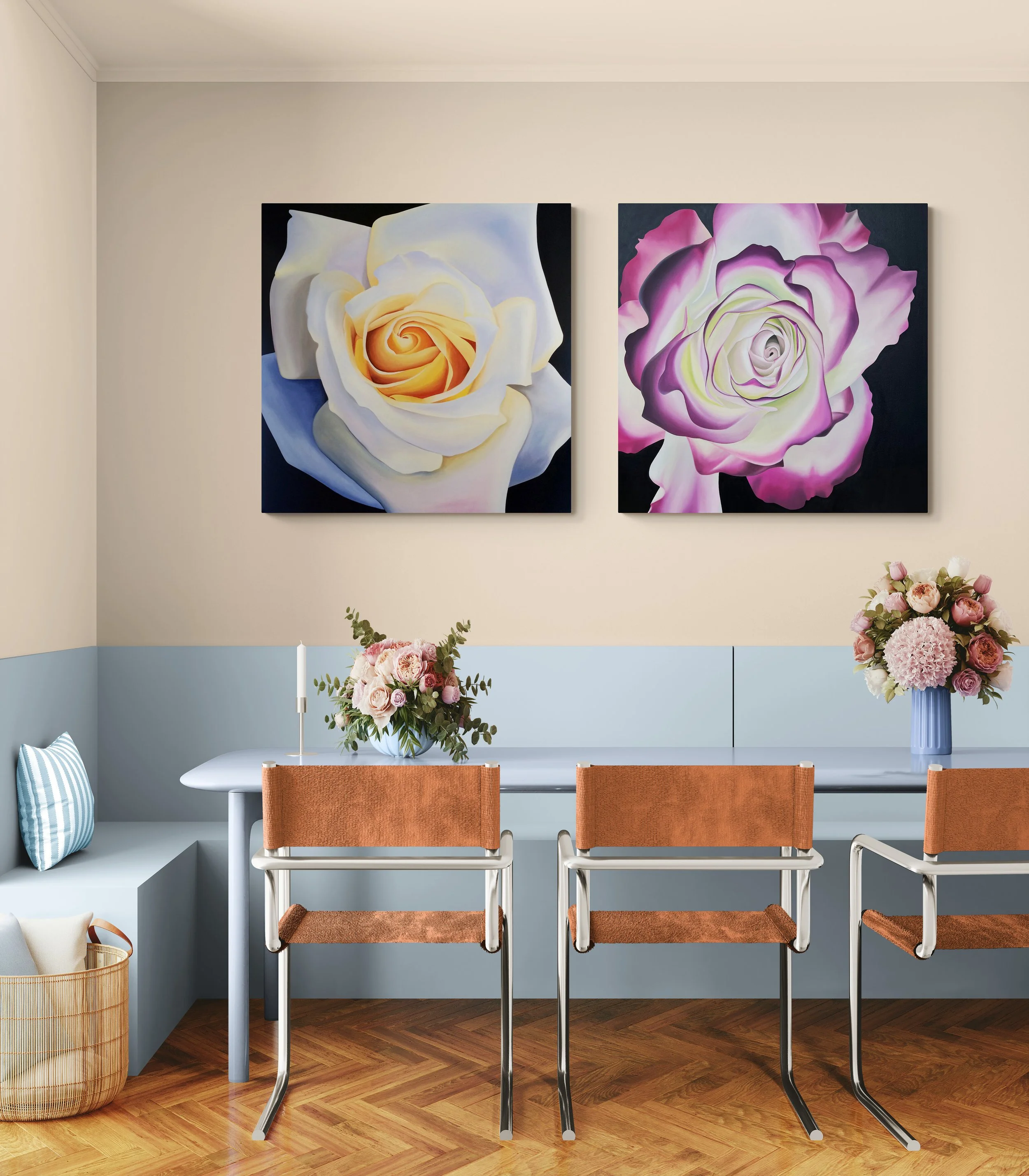 Winter rose_artist_Ildze Ose_dining-room-with-wooden-bench-seat.jpg