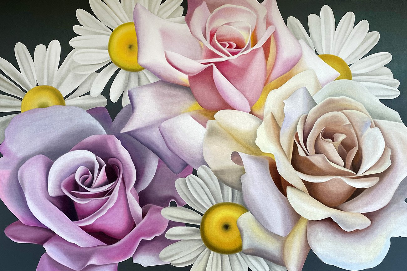 Roses And Daisies, 2021, oil/acrylic on canvas, 80x120x4cm (commission work)