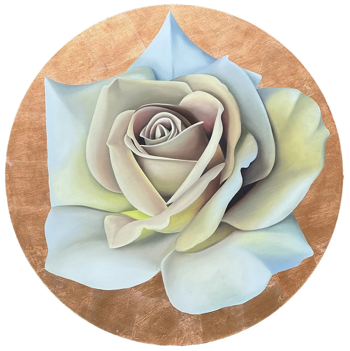 Bronze Radiance, 2025, oil/bronze metal leaf on round canvas, D100x2cm (available)