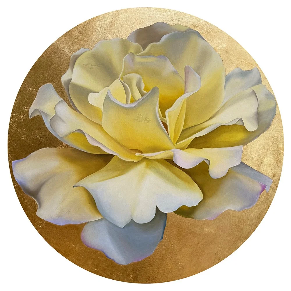 Rose Blossom II, 2020, oil/gold metal leaf on round canvas, D80x2cm (sold)