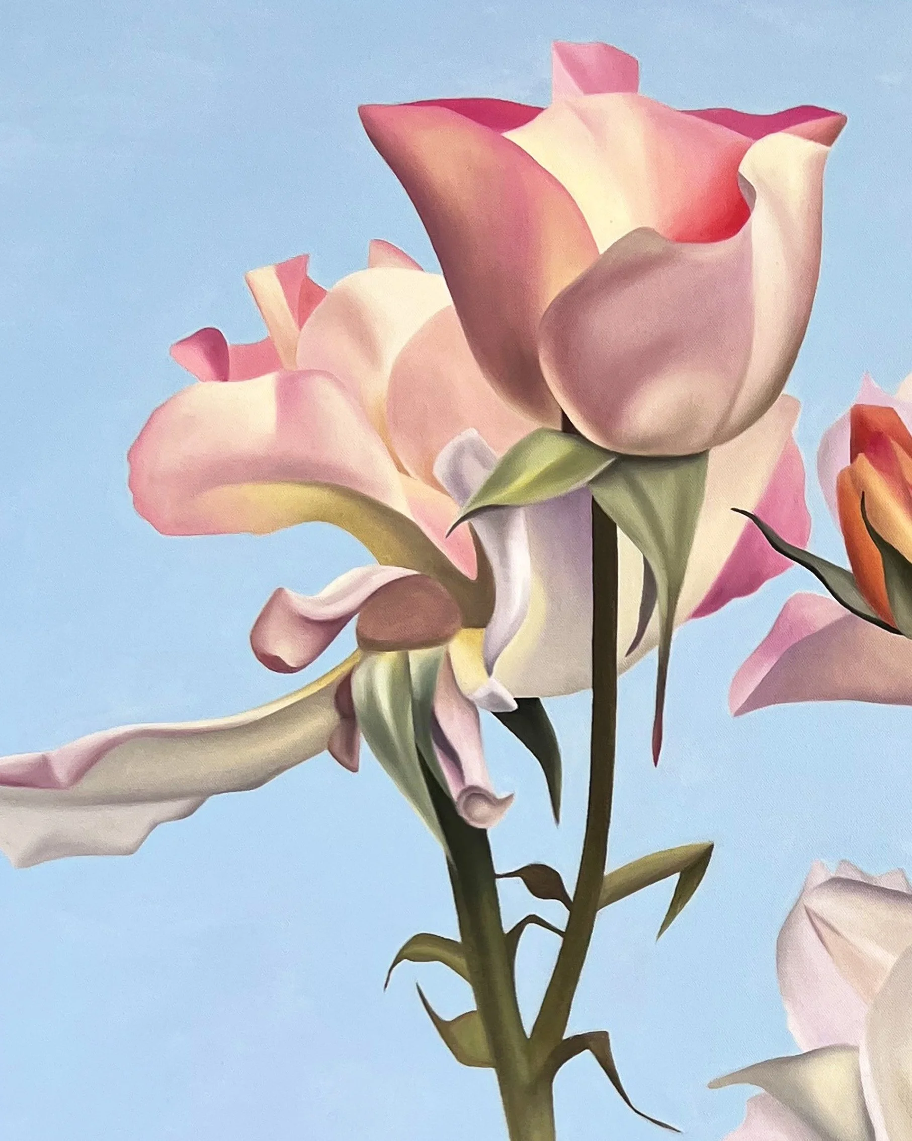 Blissfully Pink_artist_Ildze Ose_2022_100x100cm_light-pink-roses-and-blue-sky_oil-on-canvas_detail 1.jpeg