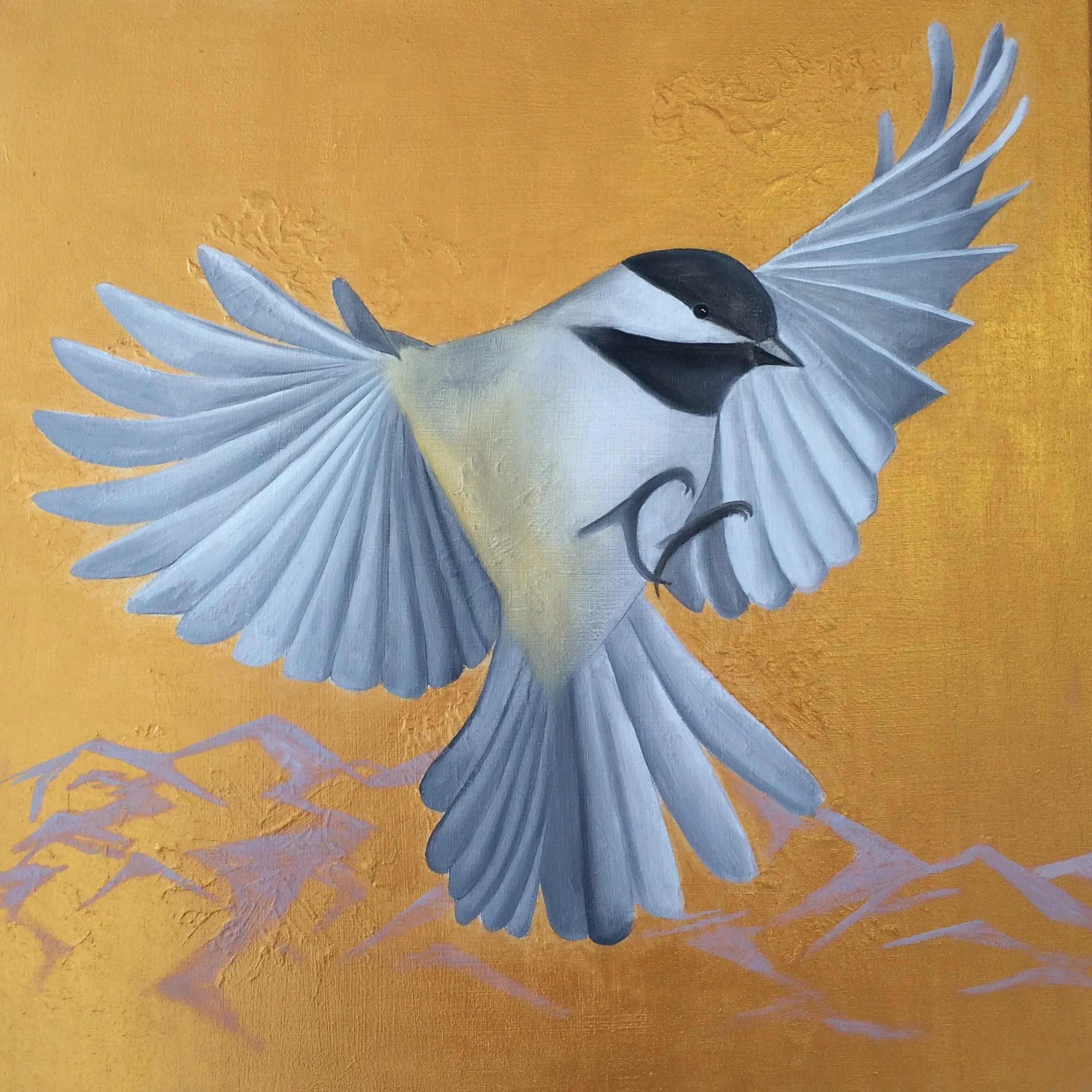 Chickadee, 2018, oil/acrylic on canvas, 40x40x2cm (sold)