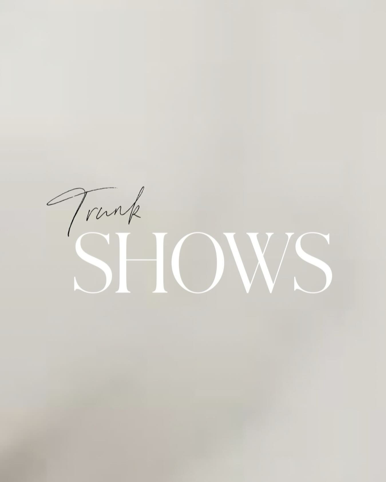 T R U N K &bull; S H O W S 

We are so so excited to have lots of designers here in Timeless and we are always adding to our list so we have the freshest selection for brides to be. 
Attending a trunk show means that you get to say yes to styles that