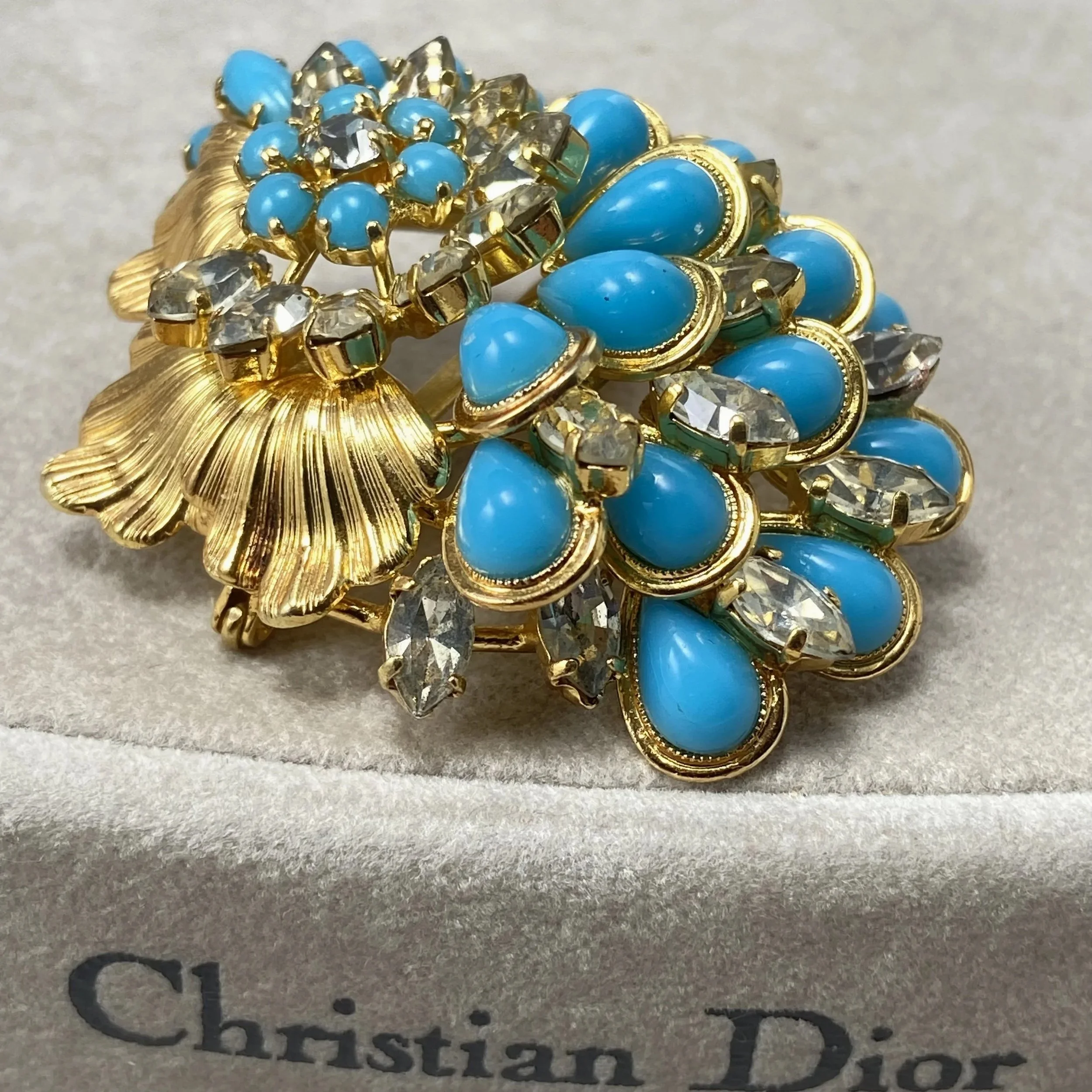 Christian Dior Lapis and Turquoise Brooch