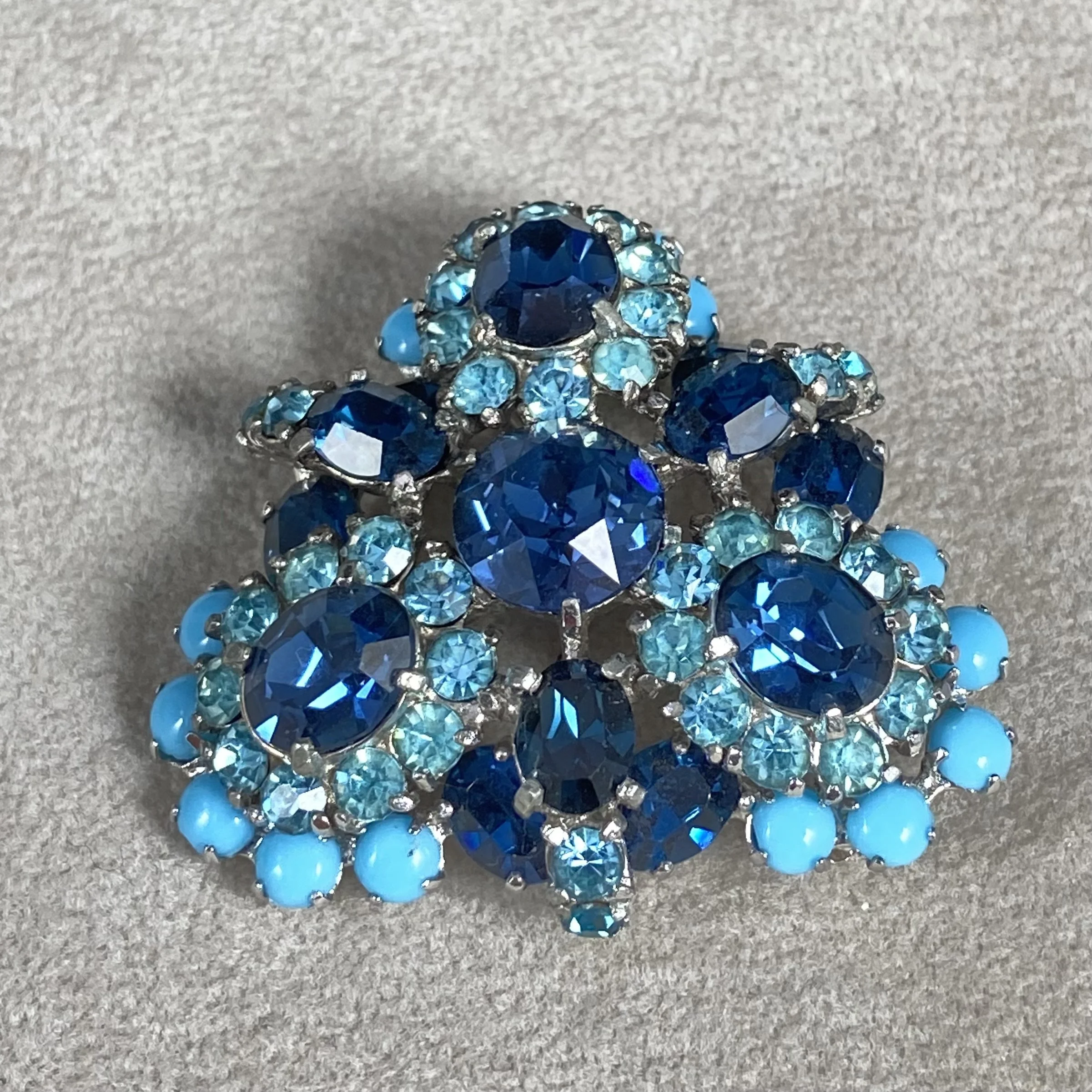 Broche Brutaliste Vintage Années 60 - Bronze Et Verre Opalin - Style Henry Perichon ?