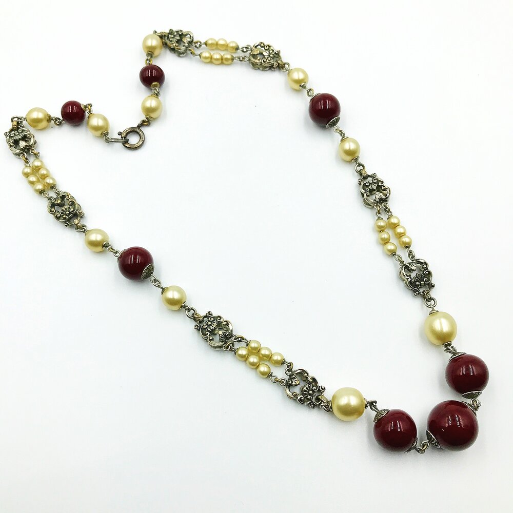 Louis Rousselet carnelian and glass pearl bead Necklace — Simply