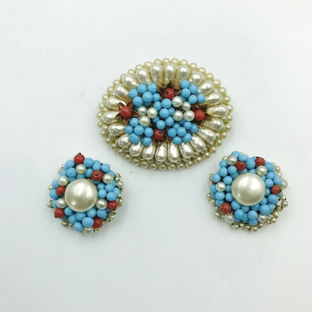 Louis ROUSSELET – Broche et boucles d’oreille turquoise vintage Louis ROUSSELET – Broche et boucles d’oreille turquoise vintage